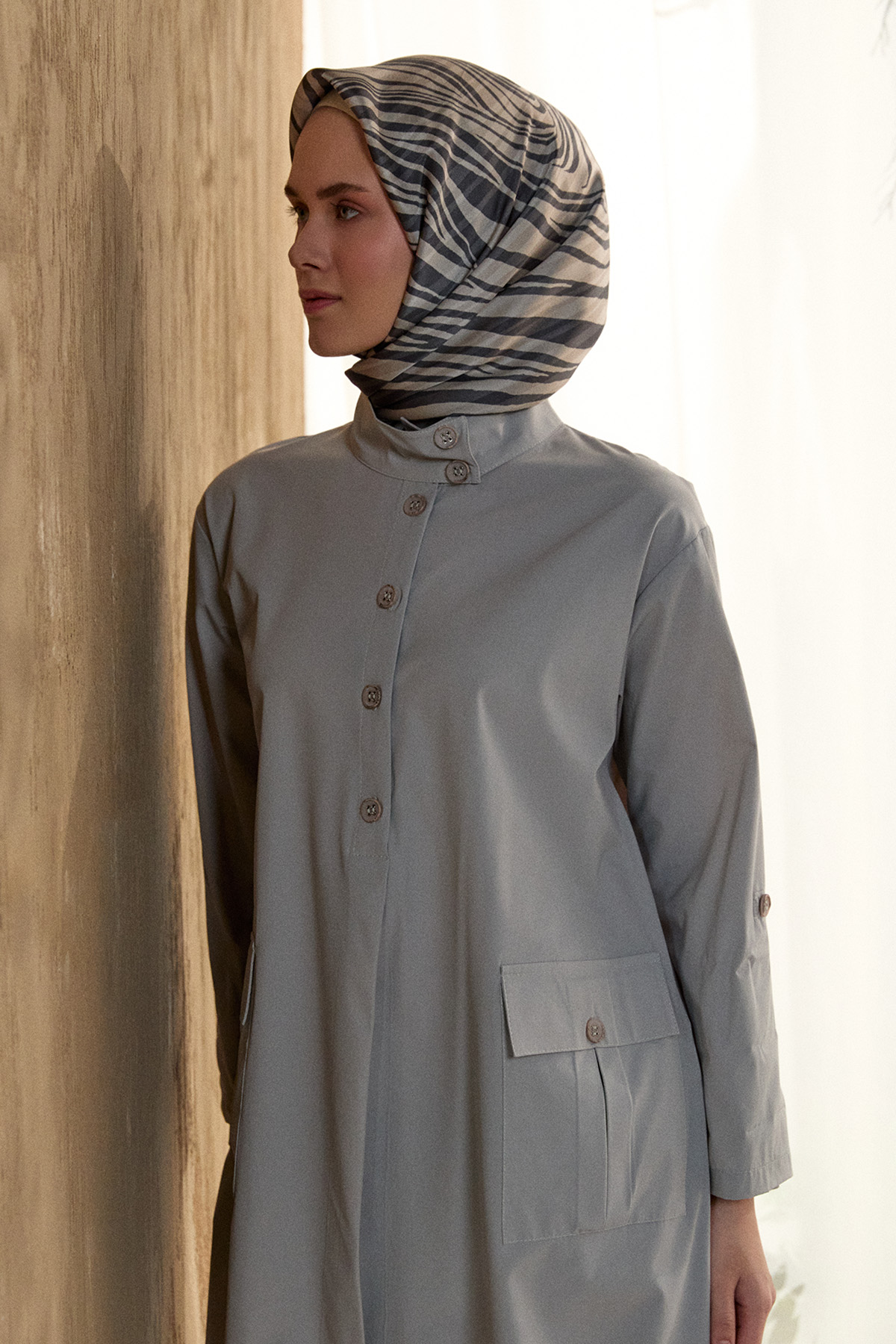 Yüksek Yaka Fileto Cepli Tunik, Tesettür Giyim