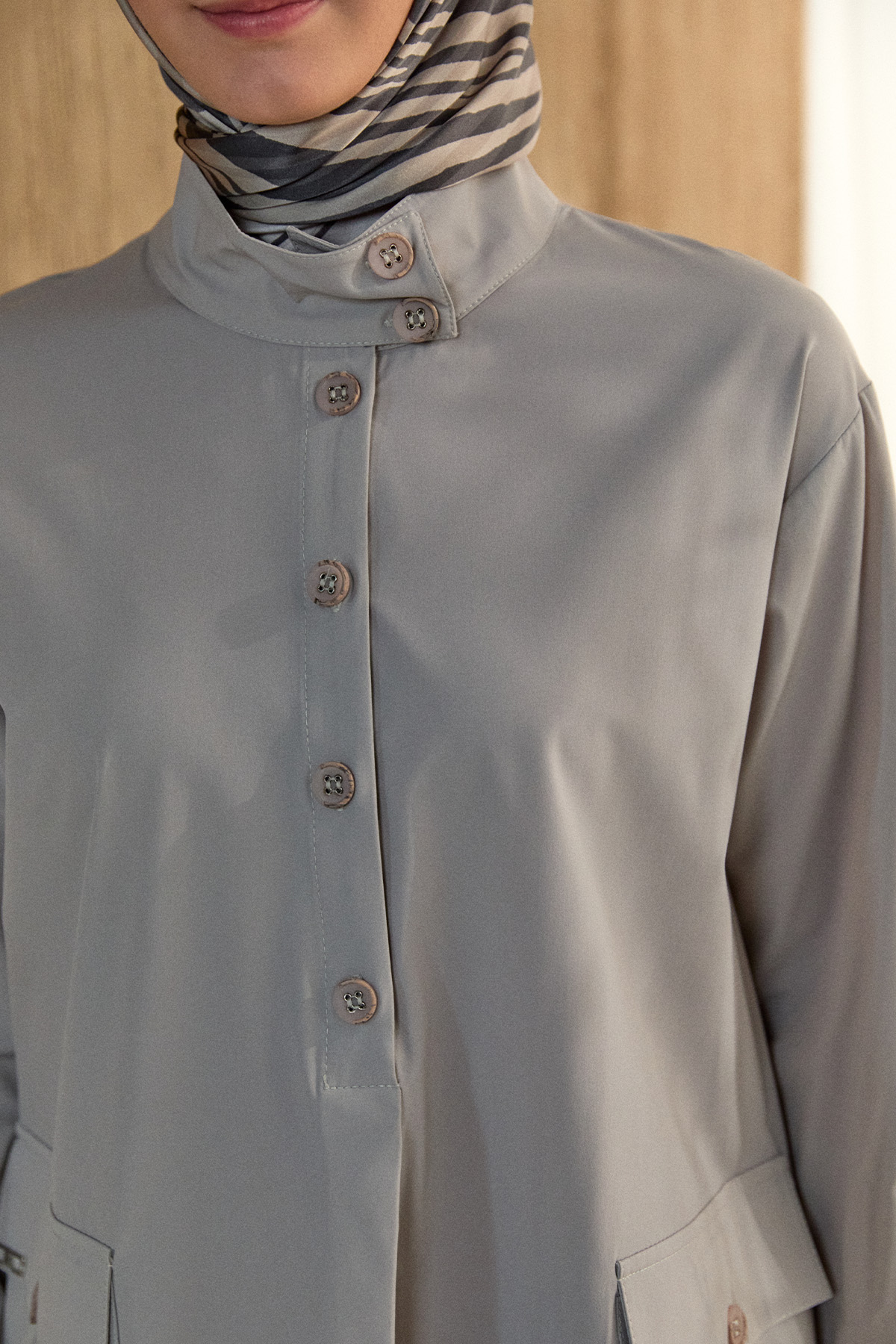 Yüksek Yaka Fileto Cepli Tunik, Tesettür Giyim