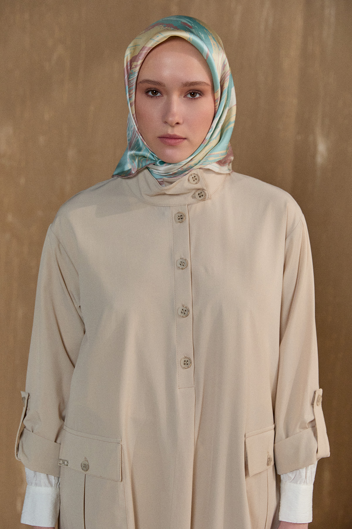 Yüksek Yaka Fileto Cepli Tunik, Tesettür Giyim