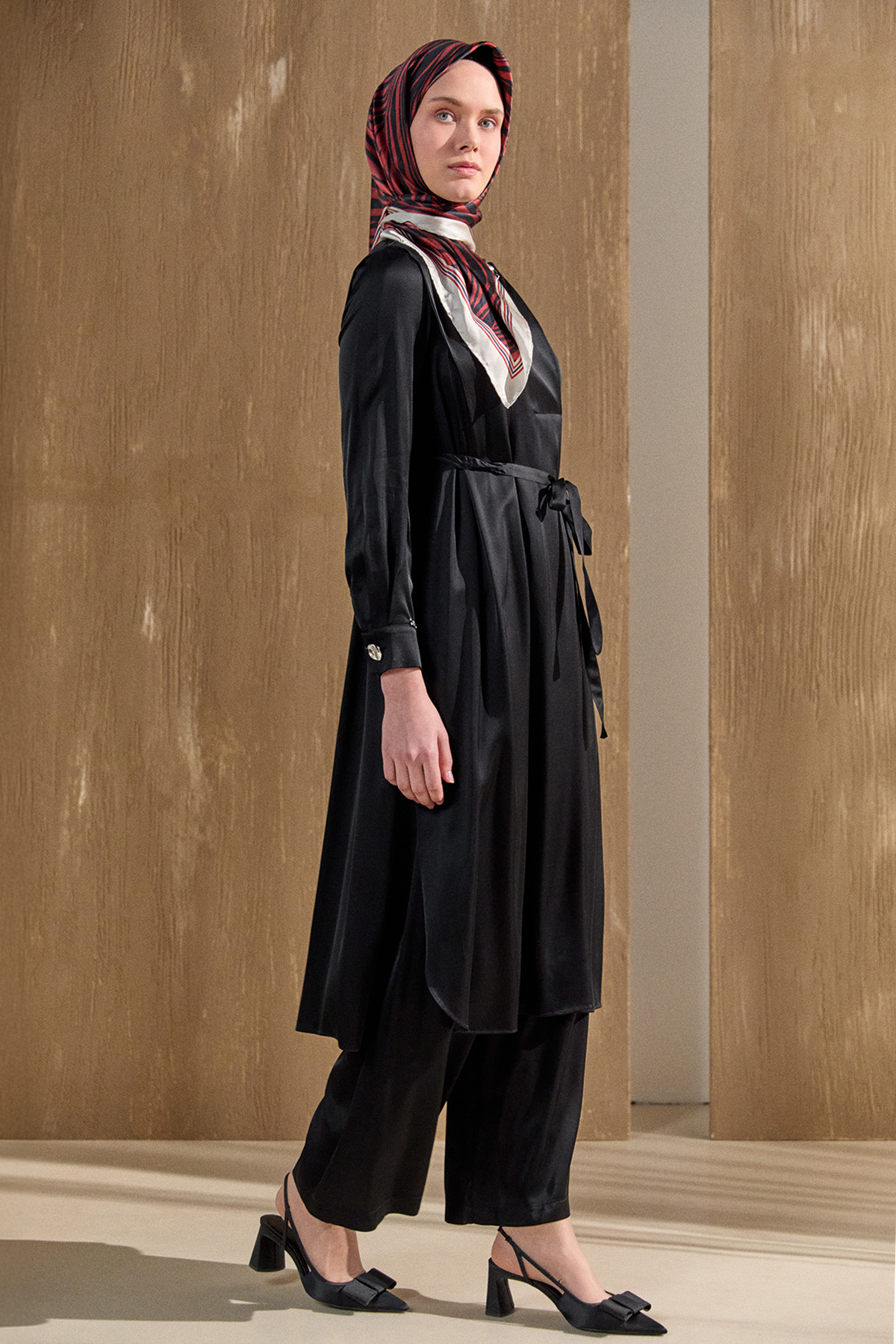 Kruvaze Saten Uzun Tunik, Tesettür Giyim