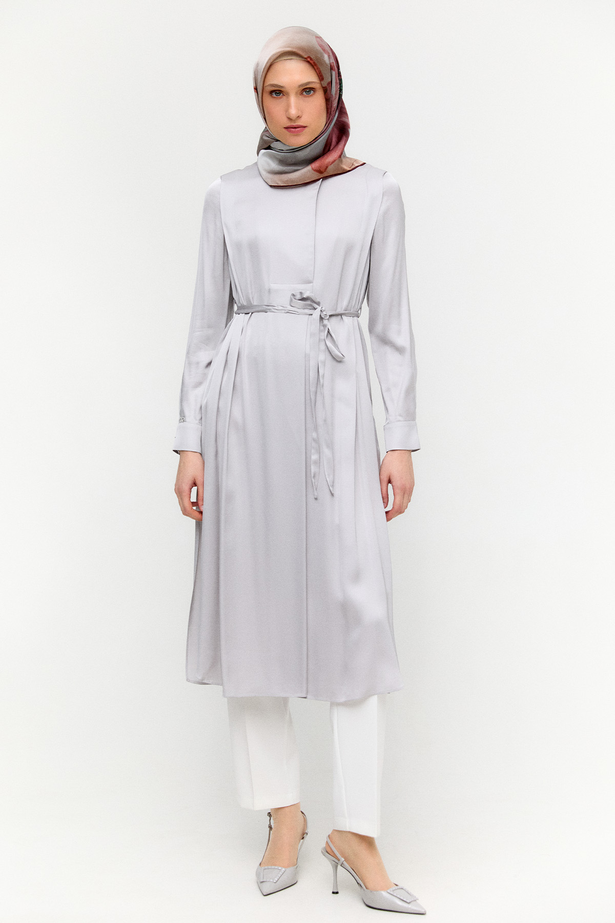 Kruvaze Saten Uzun Tunik, Tesettür Giyim