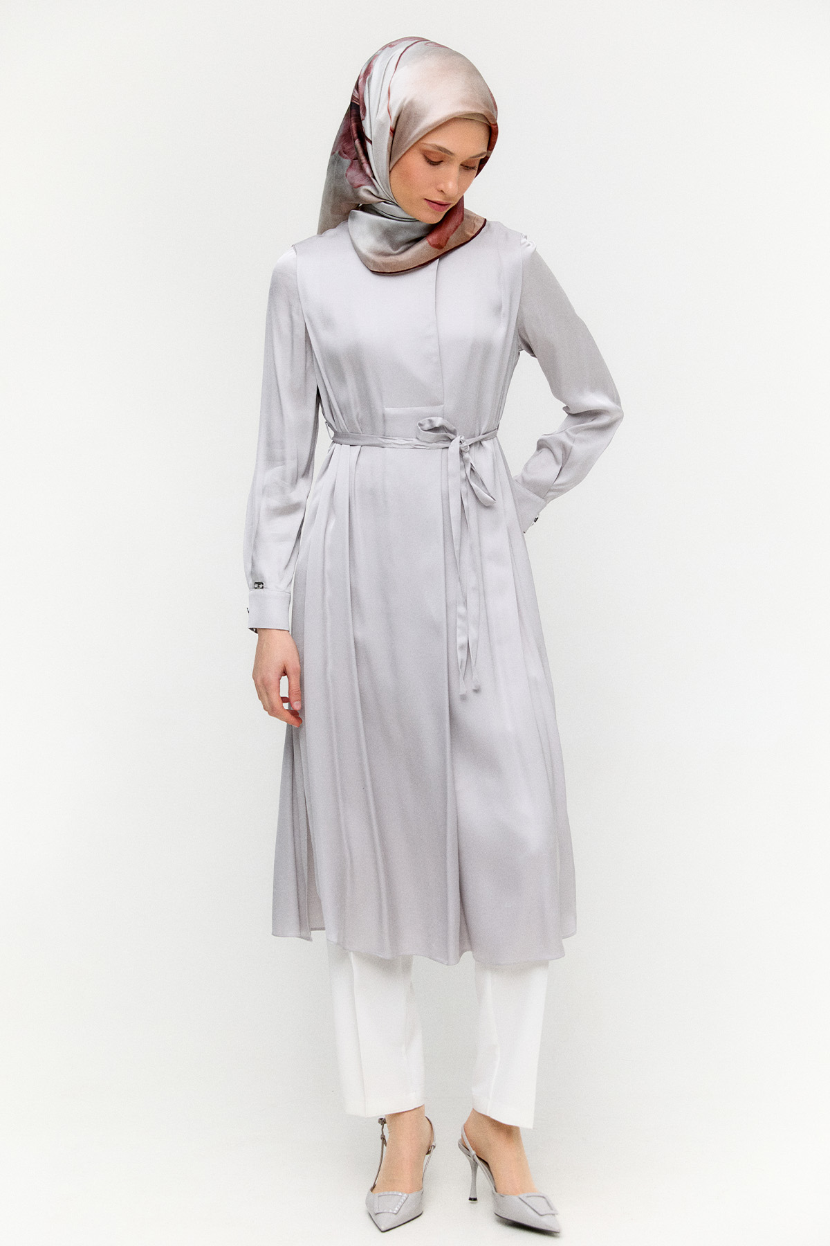 Kruvaze Saten Uzun Tunik, Tesettür Giyim