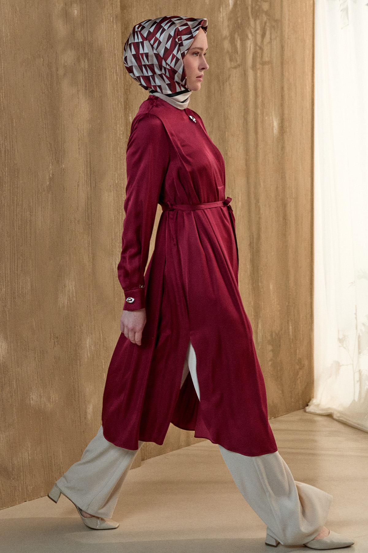 Kruvaze Saten Uzun Tunik, Tesettür Giyim