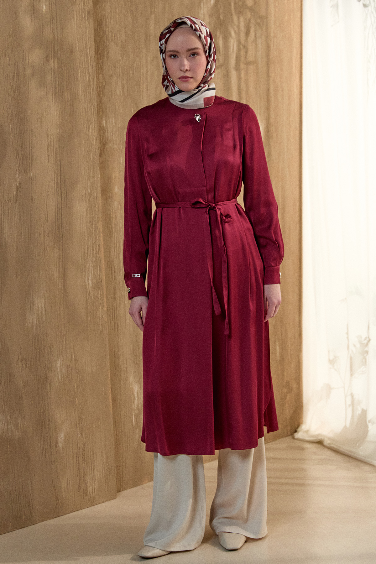 Kruvaze Saten Uzun Tunik, Tesettür Giyim