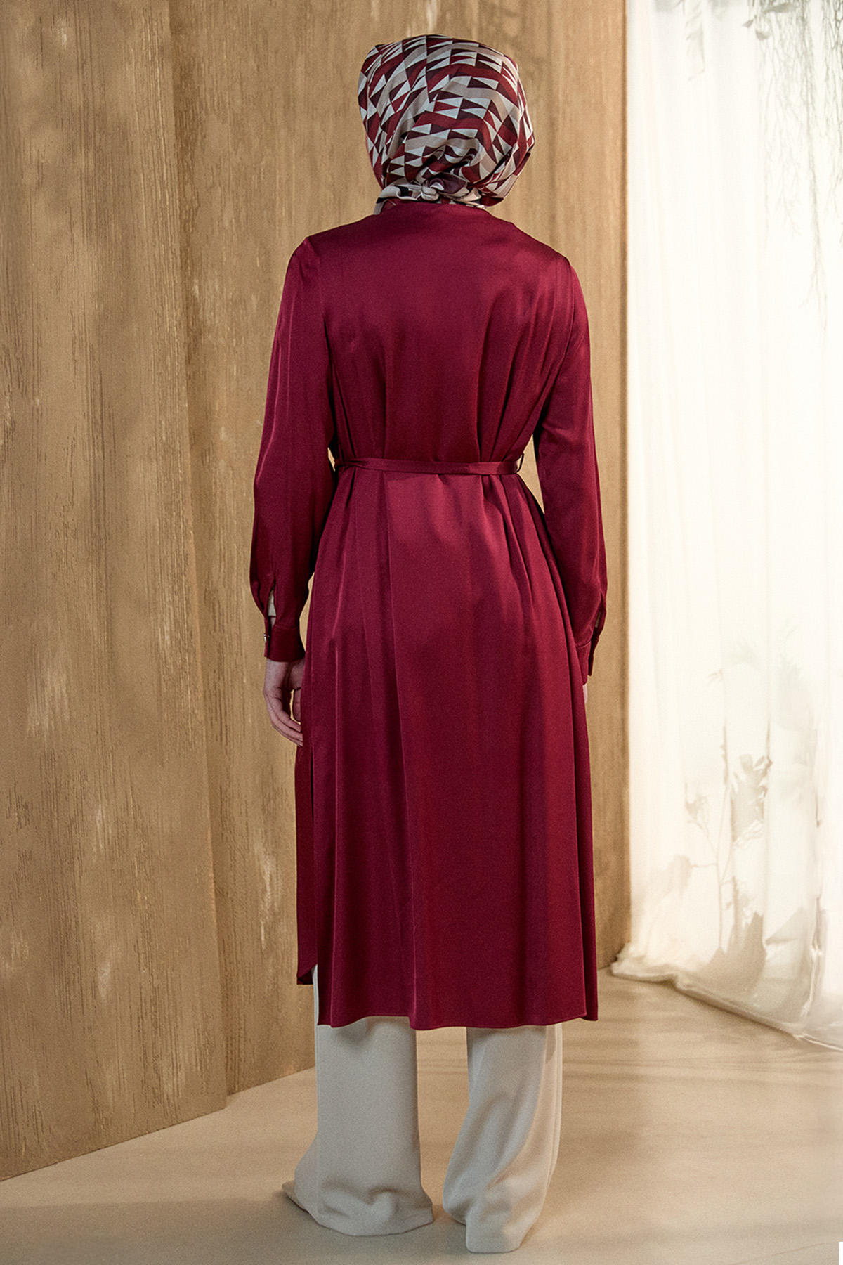 Kruvaze Saten Uzun Tunik, Tesettür Giyim