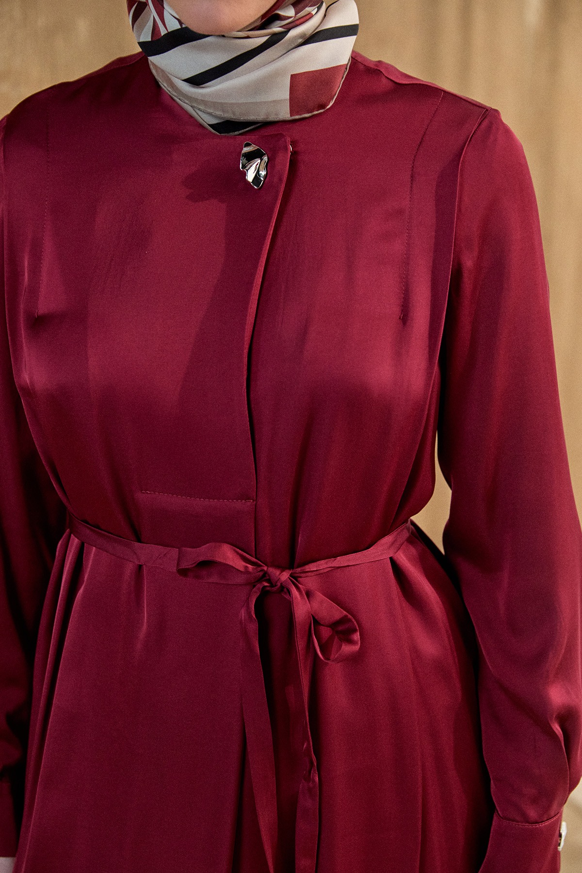 Kruvaze Saten Uzun Tunik, Tesettür Giyim