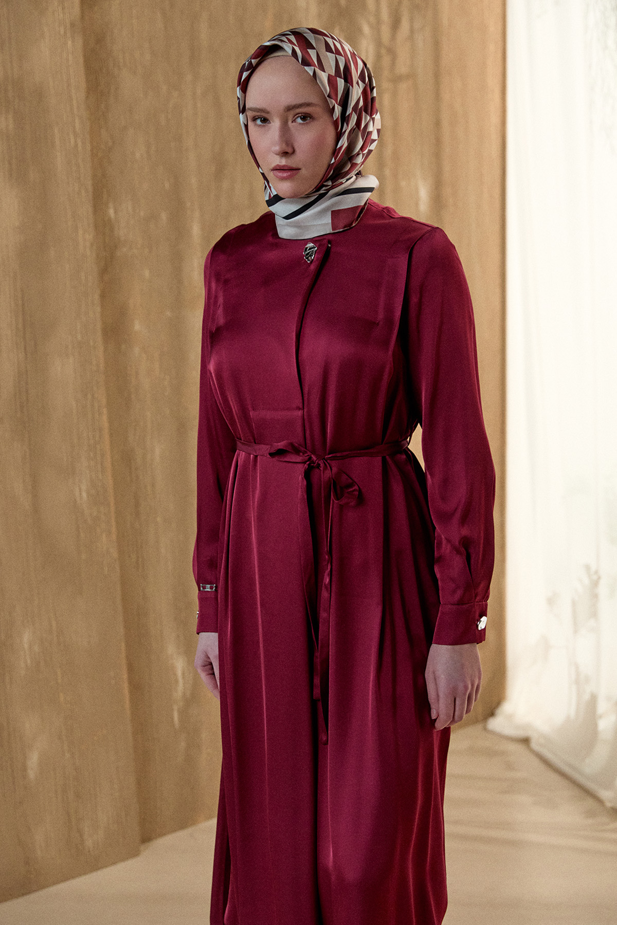 Kruvaze Saten Uzun Tunik, Tesettür Giyim