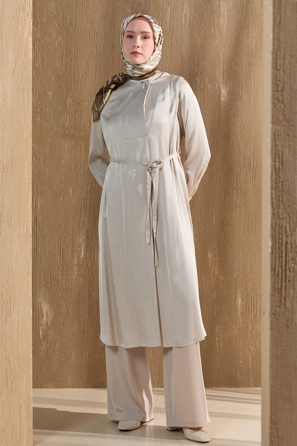 Kruvaze Saten Uzun Tunik, Tesettür Giyim