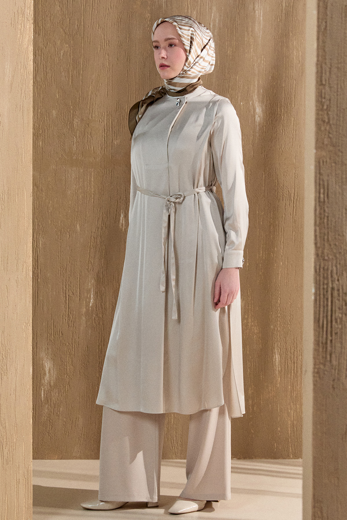 Kruvaze Saten Uzun Tunik, Tesettür Giyim