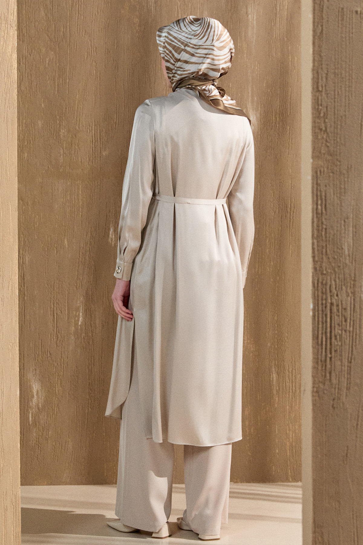 Kruvaze Saten Uzun Tunik, Tesettür Giyim