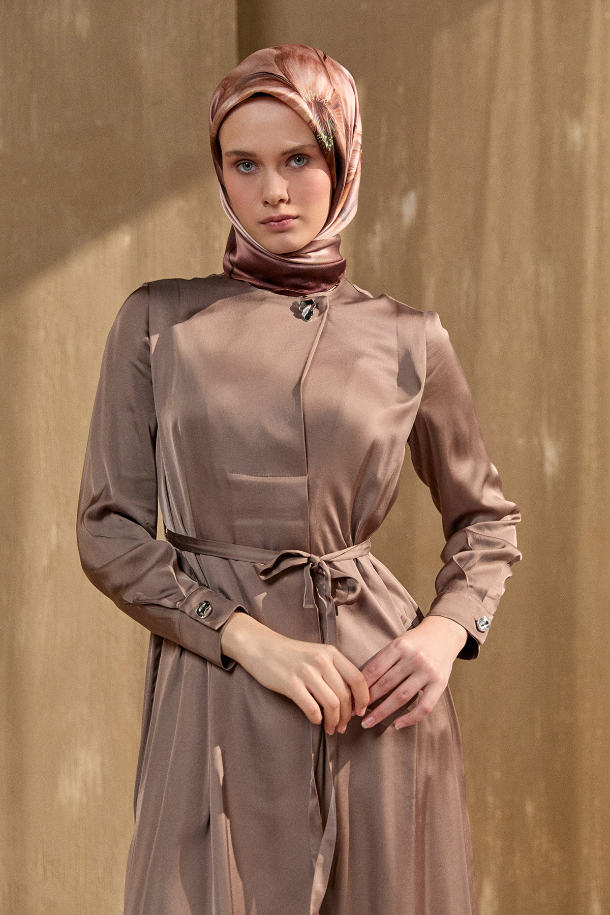 Kruvaze Saten Uzun Tunik, Tesettür Giyim