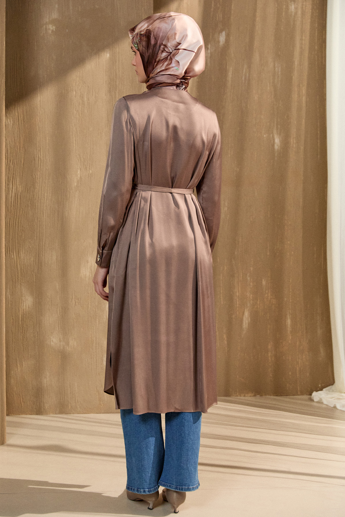 Kruvaze Saten Uzun Tunik, Tesettür Giyim