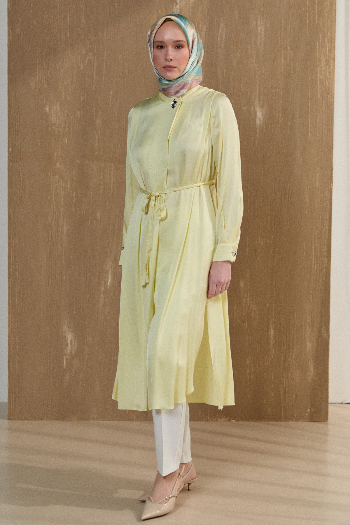 Kruvaze Saten Uzun Tunik, Tesettür Giyim