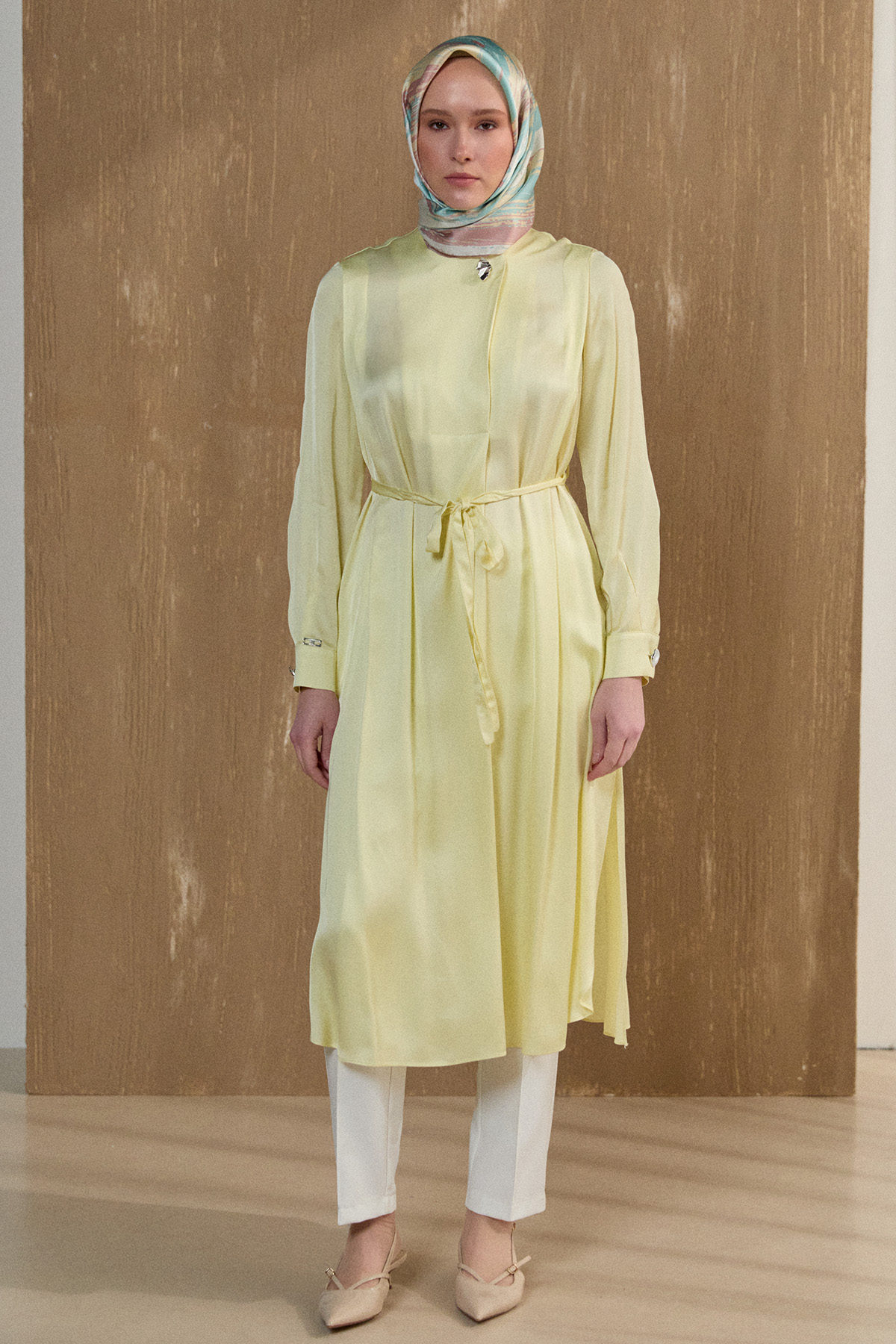 Kruvaze Saten Uzun Tunik, Tesettür Giyim