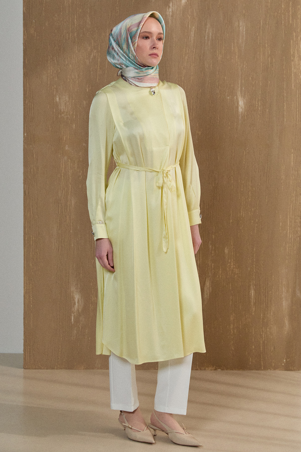 Kruvaze Saten Uzun Tunik, Tesettür Giyim