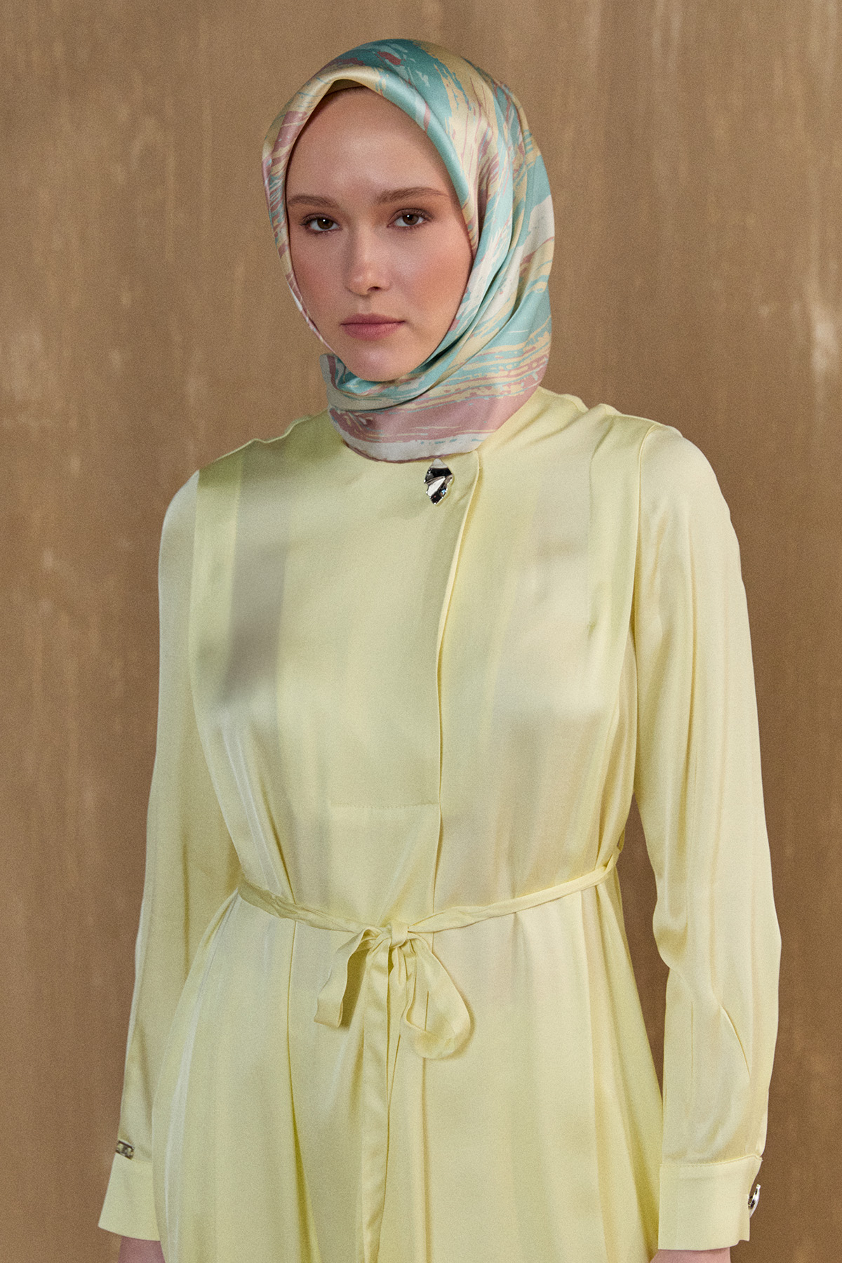 Kruvaze Saten Uzun Tunik, Tesettür Giyim