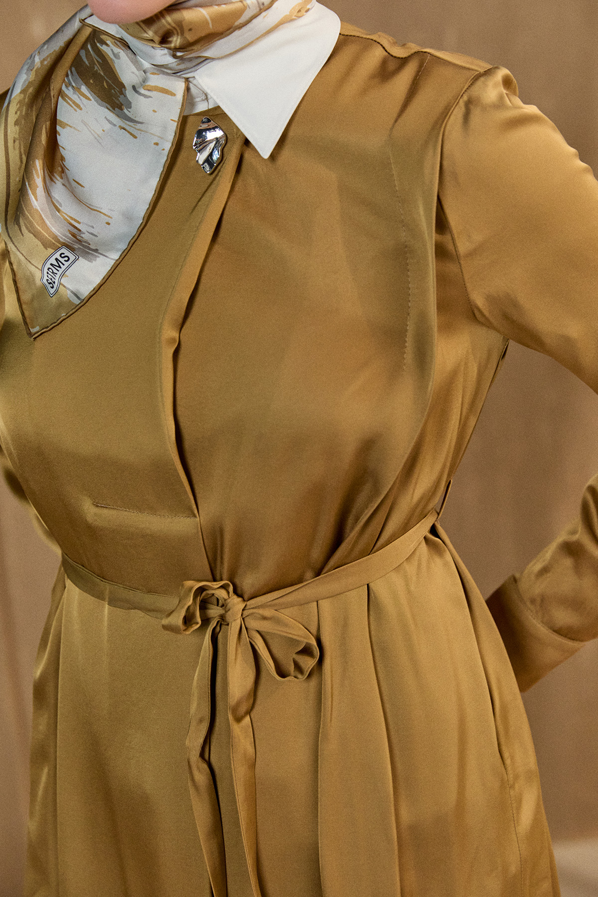 Kruvaze Saten Uzun Tunik, Tesettür Giyim