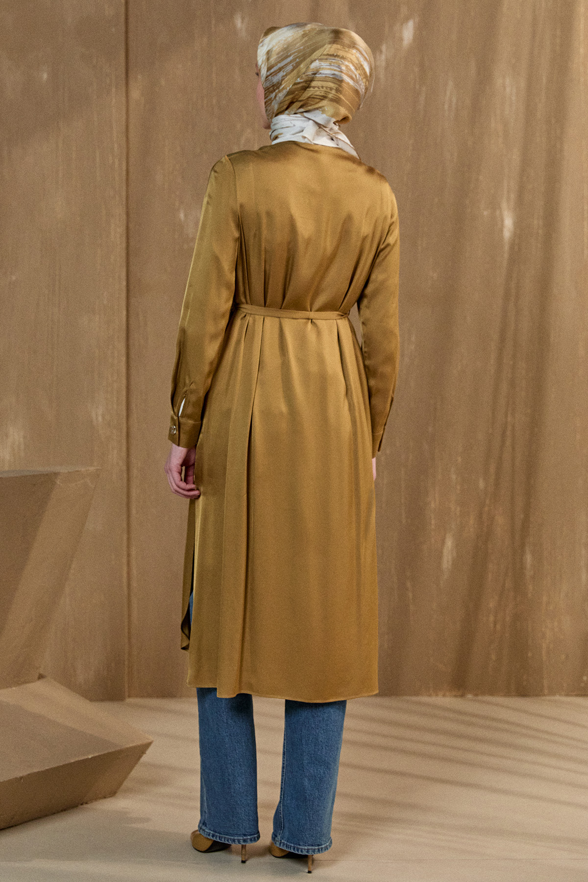 Kruvaze Saten Uzun Tunik, Tesettür Giyim