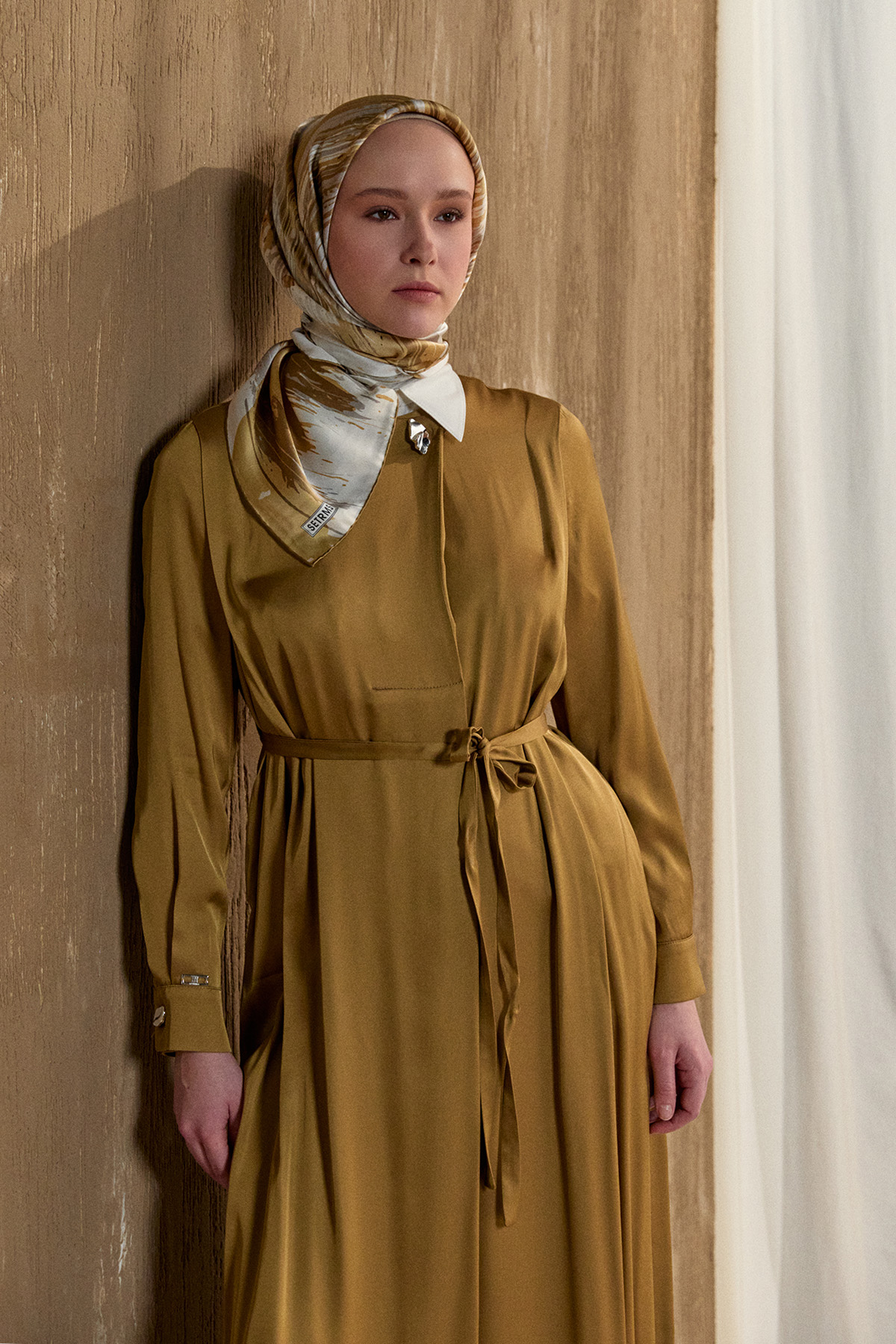 Kruvaze Saten Uzun Tunik, Tesettür Giyim