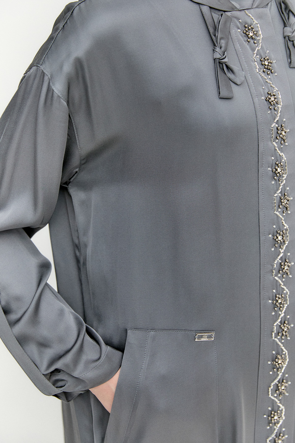 İşlemeli Floş Saten Tunik, Tesettür Giyim