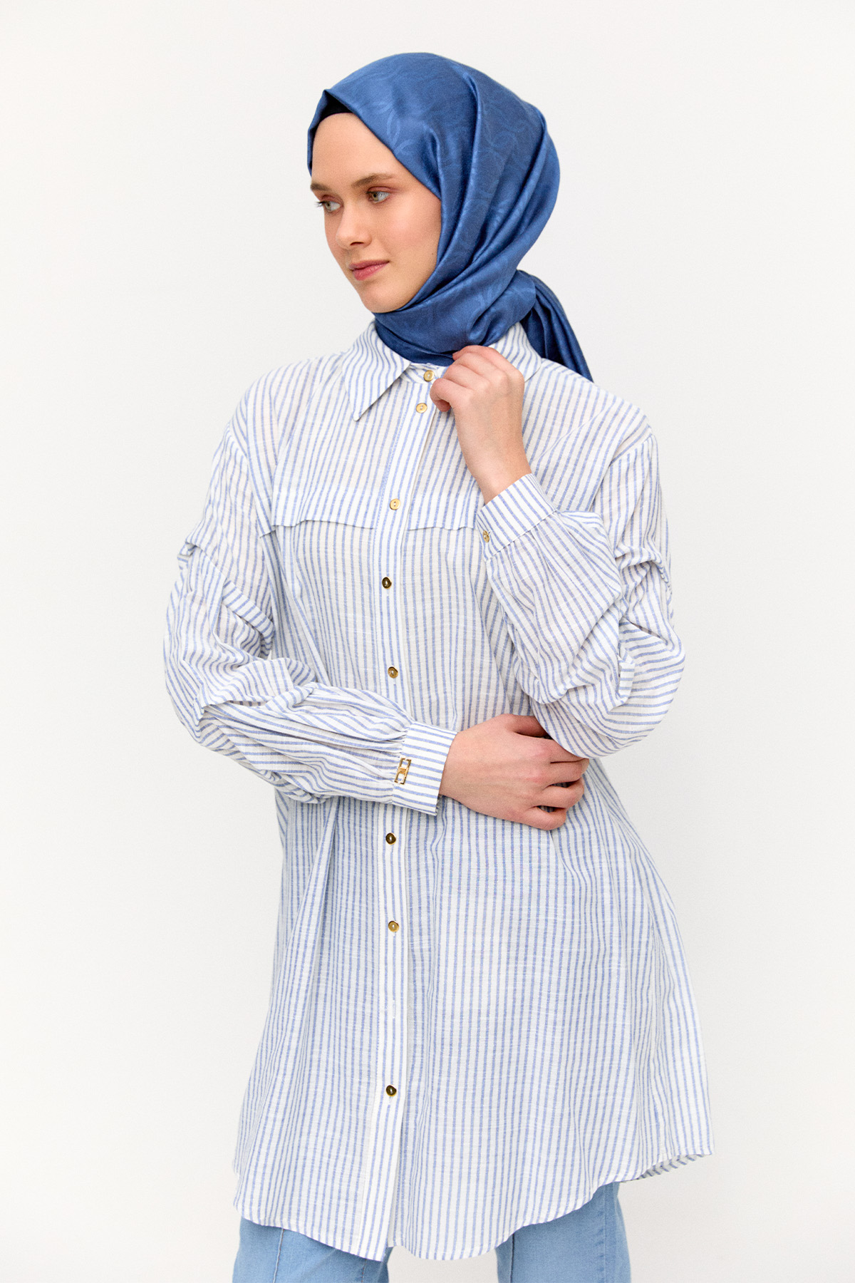 Çizgili Pamuk Tunik, Tesettür Giyim