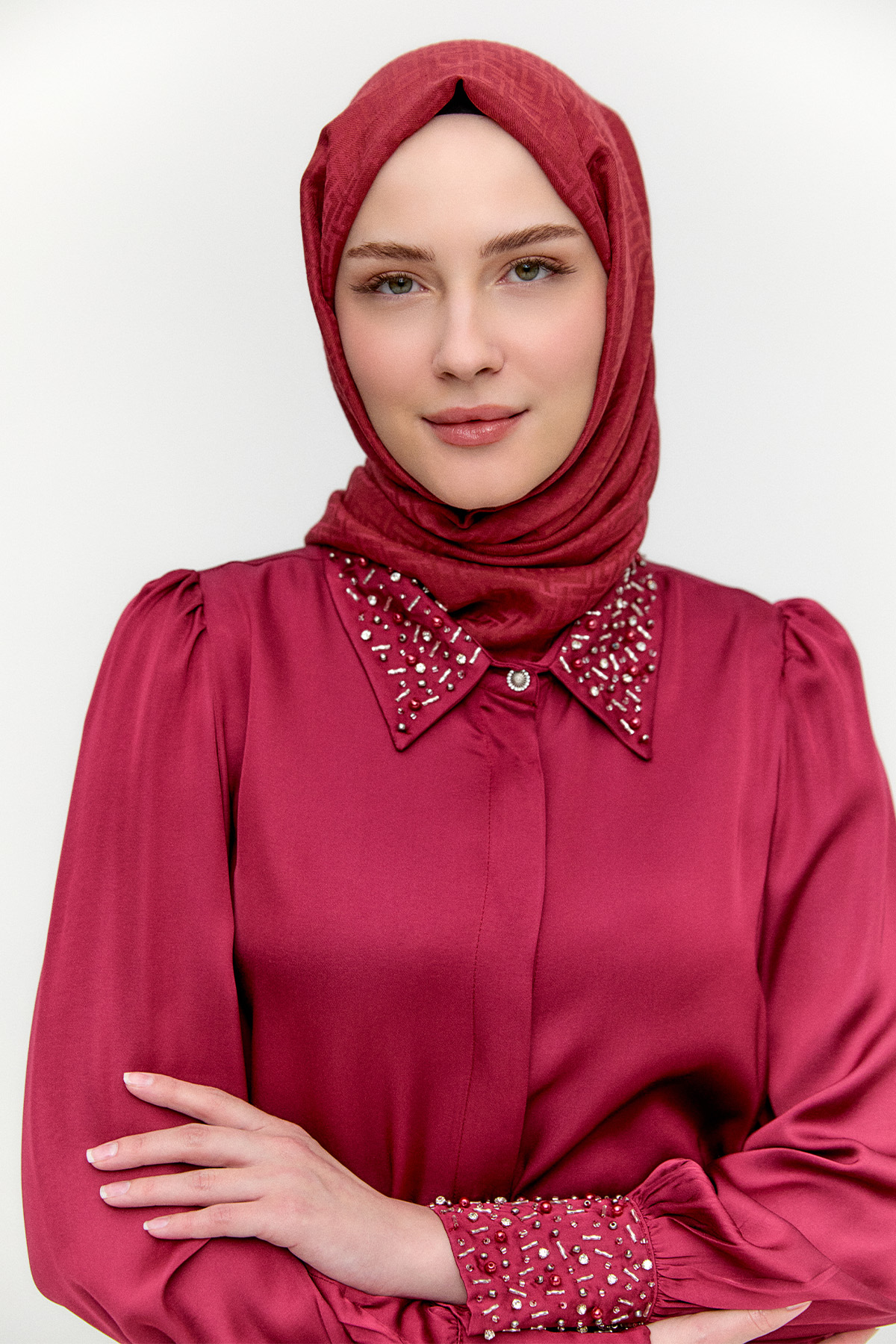 İşlemeli Detaylı Floş Tunik, Tesettür Giyim