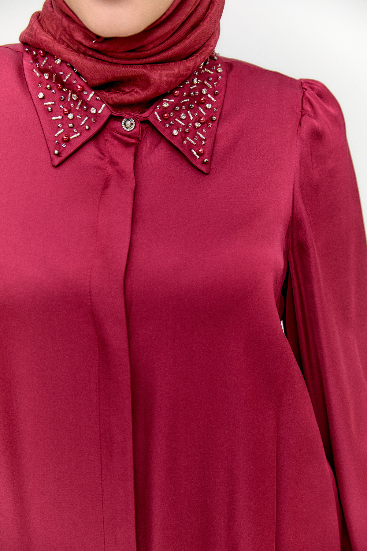 İşlemeli Detaylı Floş Tunik, Tesettür Giyim