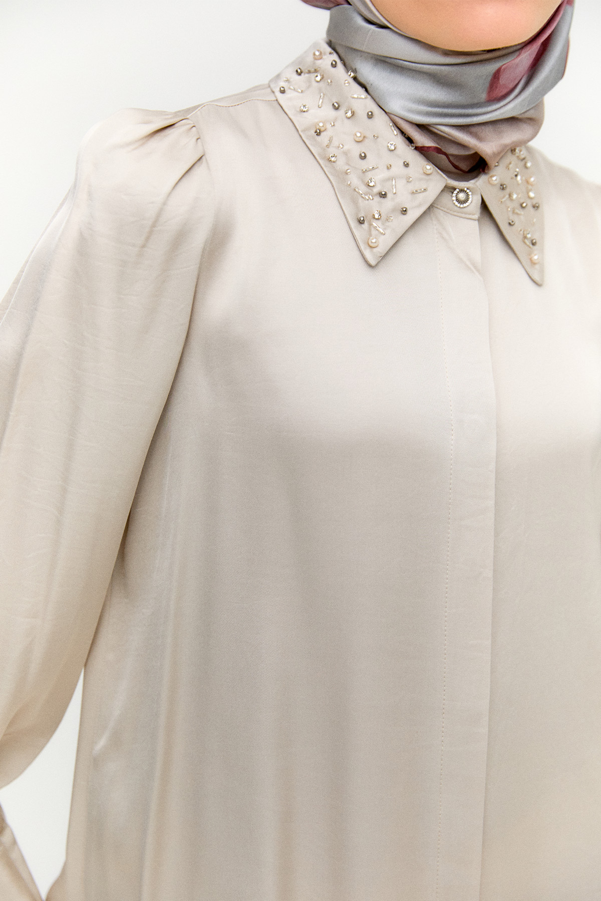 İşlemeli Detaylı Floş Tunik, Tesettür Giyim