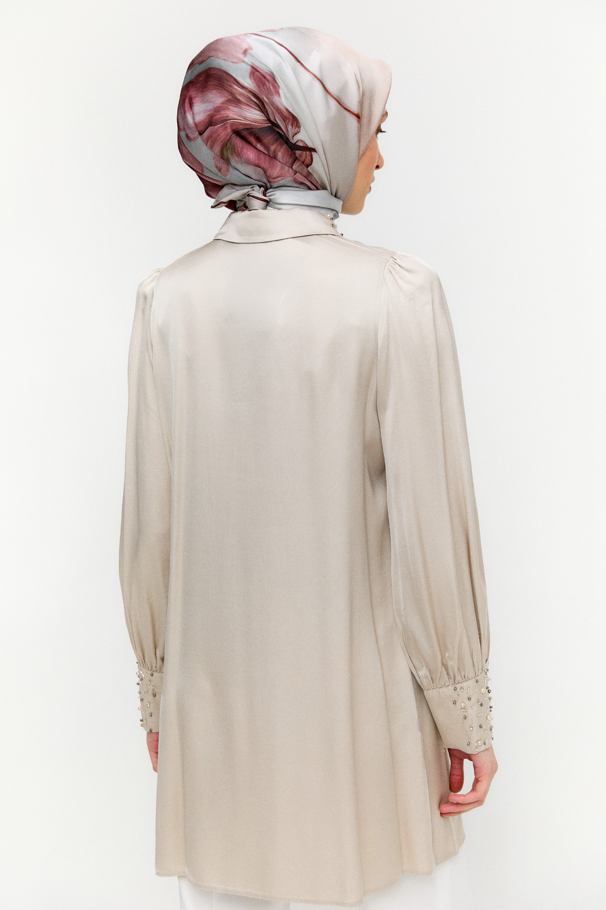 İşlemeli Detaylı Floş Tunik, Tesettür Giyim