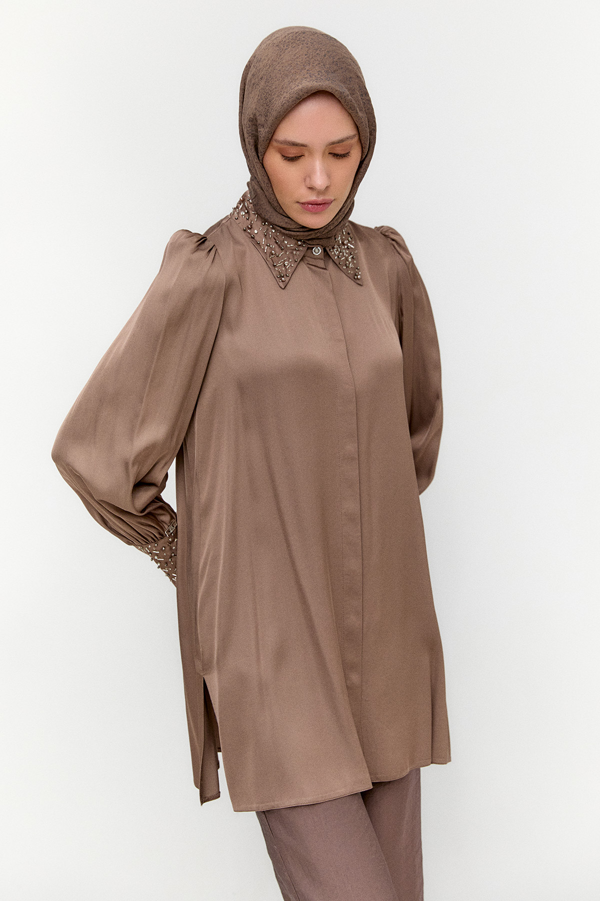 İşlemeli Floş Tunik, Tesettür Giyim