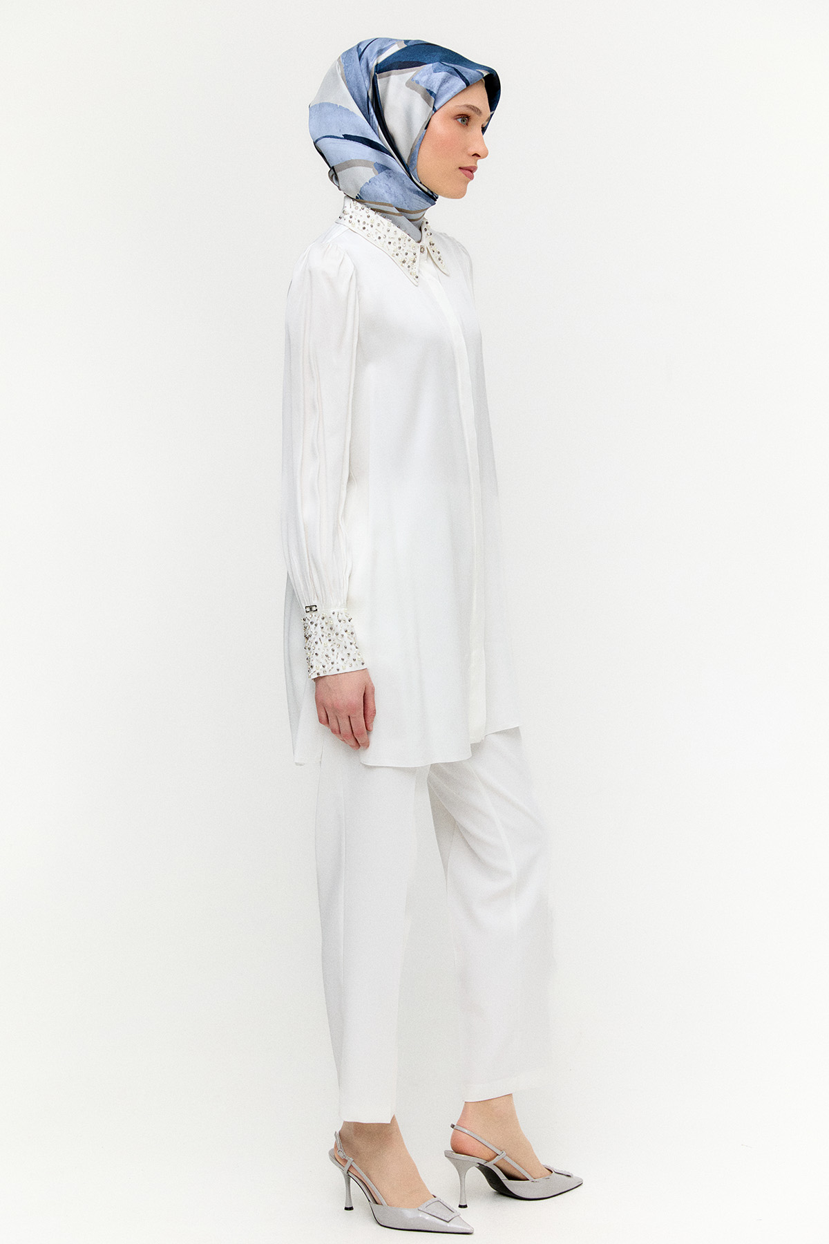 İşlemeli Detaylı Floş Tunik, Tesettür Giyim