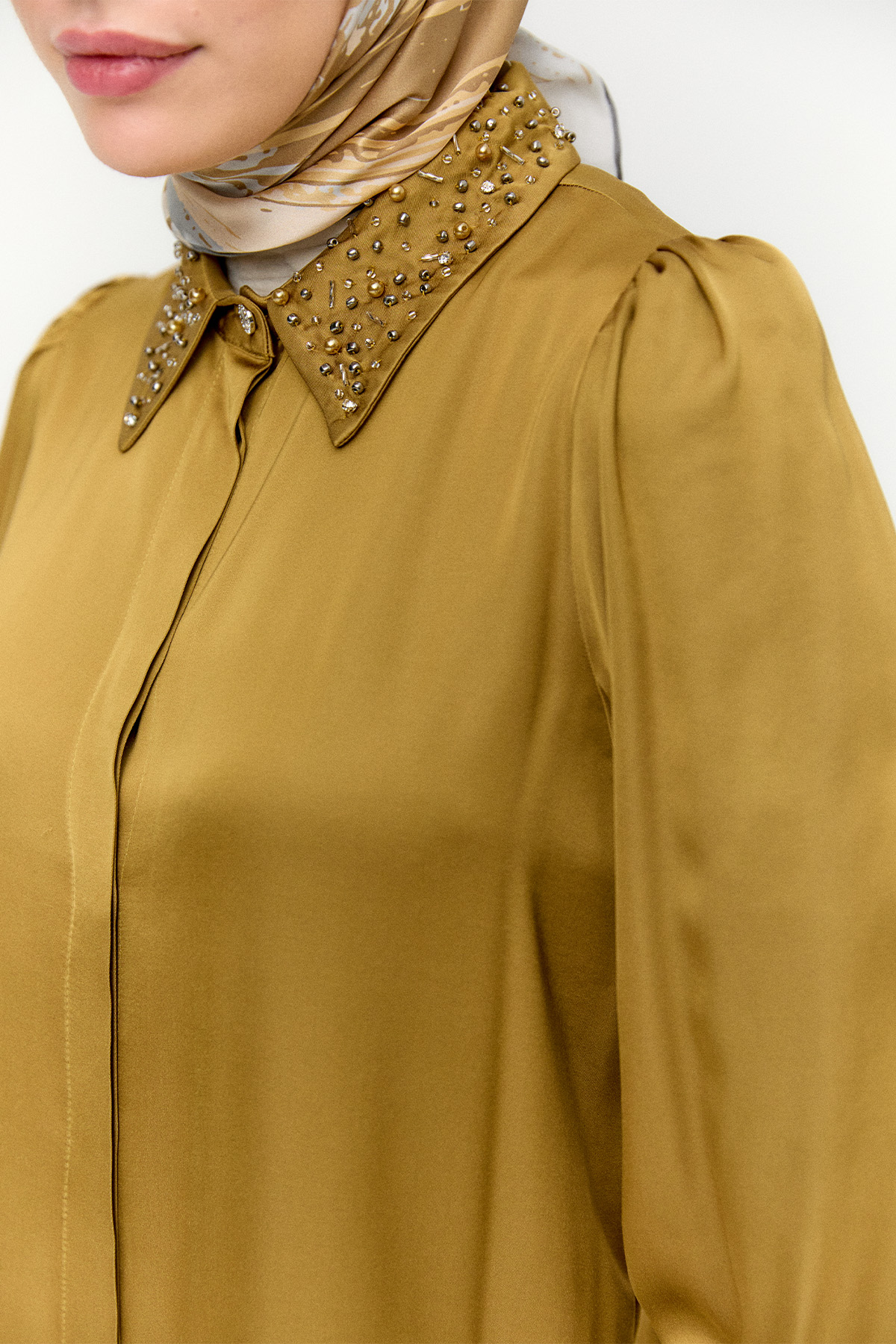 İşlemeli Detaylı Floş Tunik, Tesettür Giyim