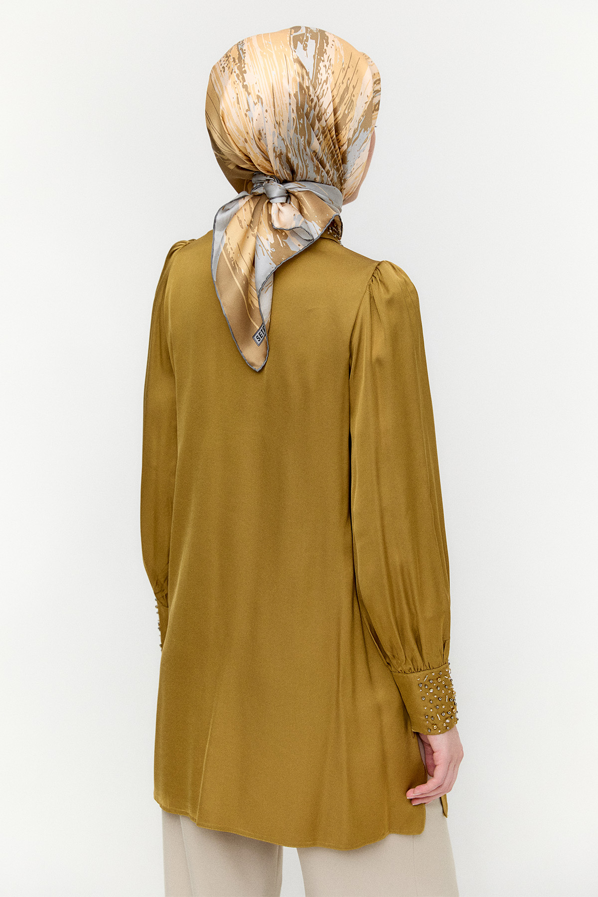 İşlemeli Detaylı Floş Tunik, Tesettür Giyim