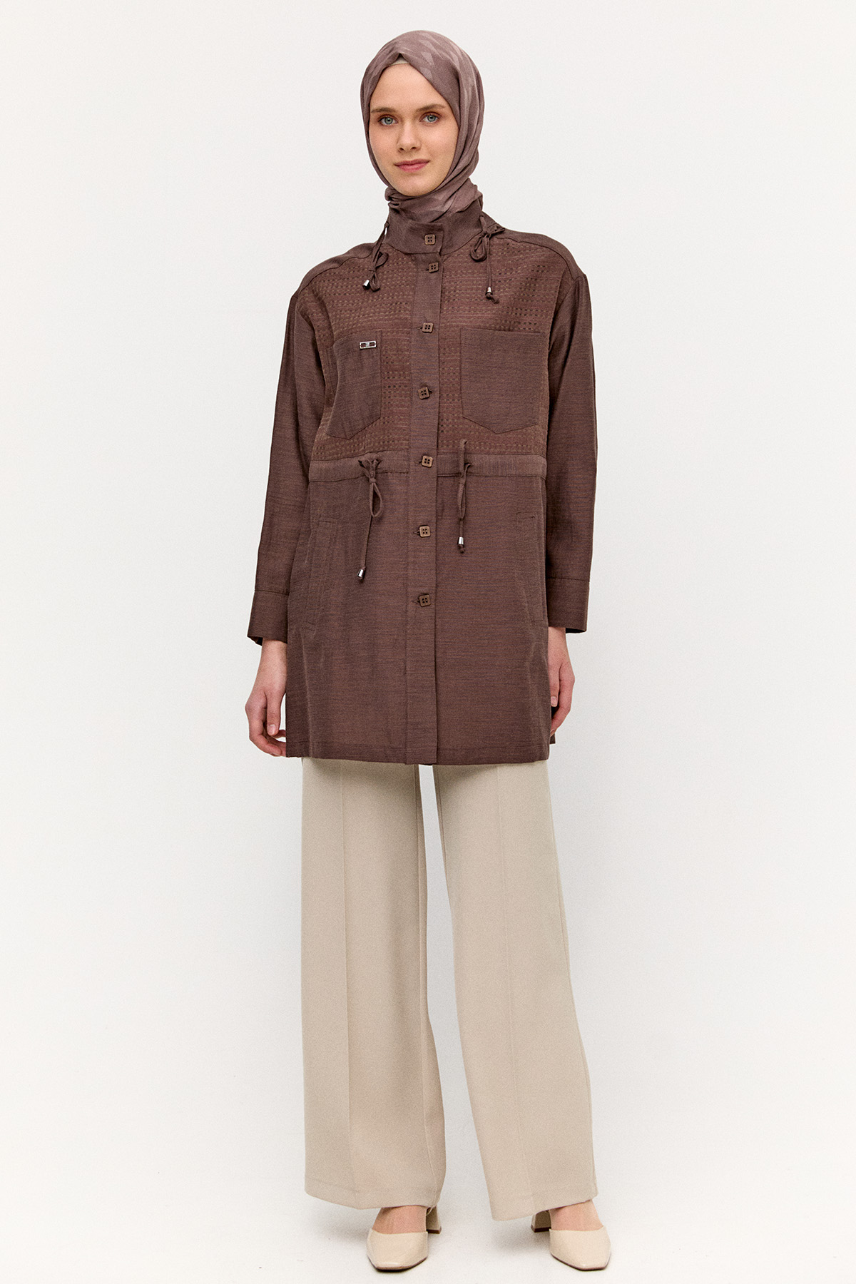 File Detaylı Hakim Yaka Tunik, Tesettür Giyim