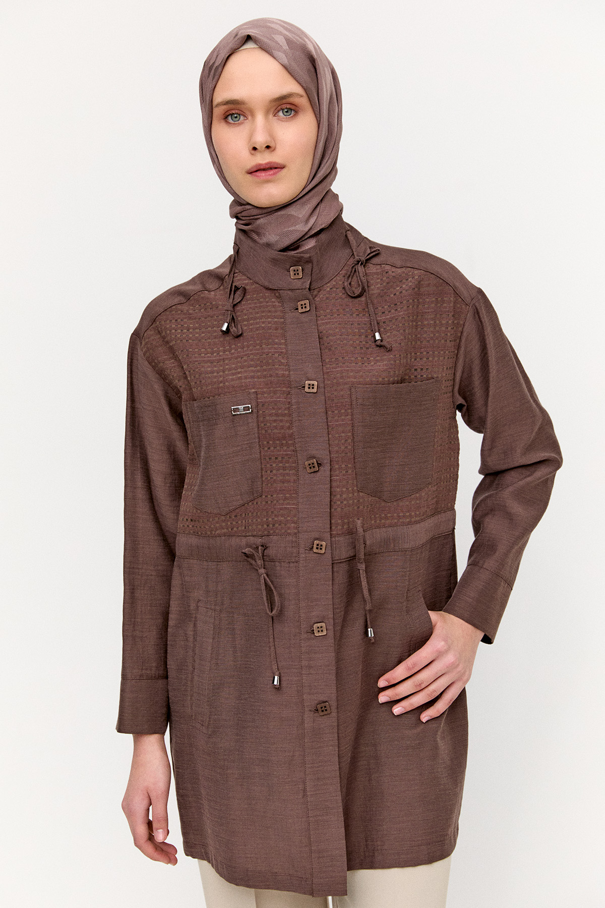 File Detaylı Hakim Yaka Tunik, Tesettür Giyim