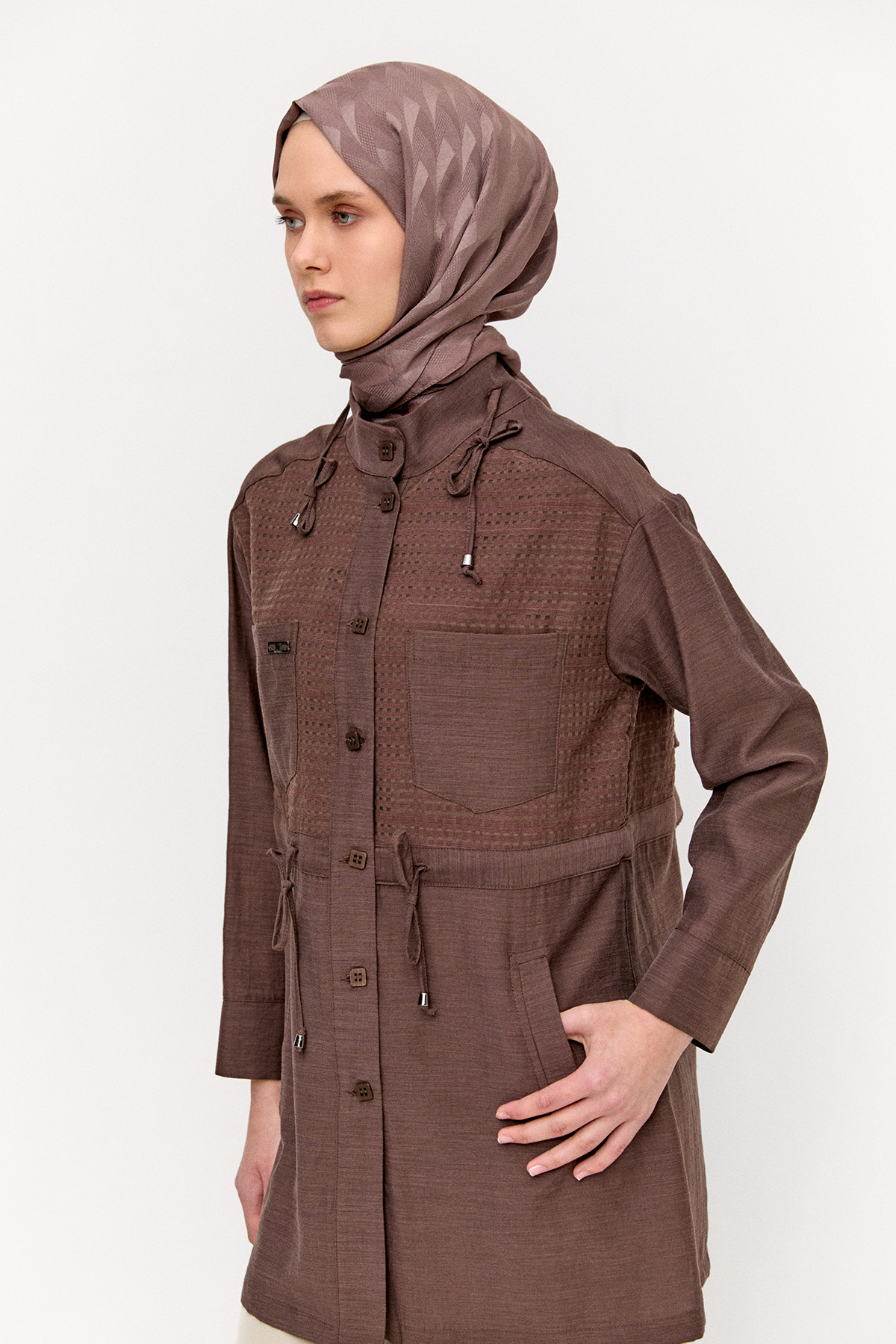 File Detaylı Hakim Yaka Tunik, Tesettür Giyim