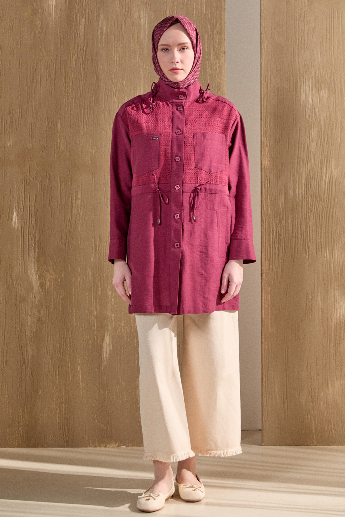 File Detaylı Hakim Yaka Tunik, Tesettür Giyim