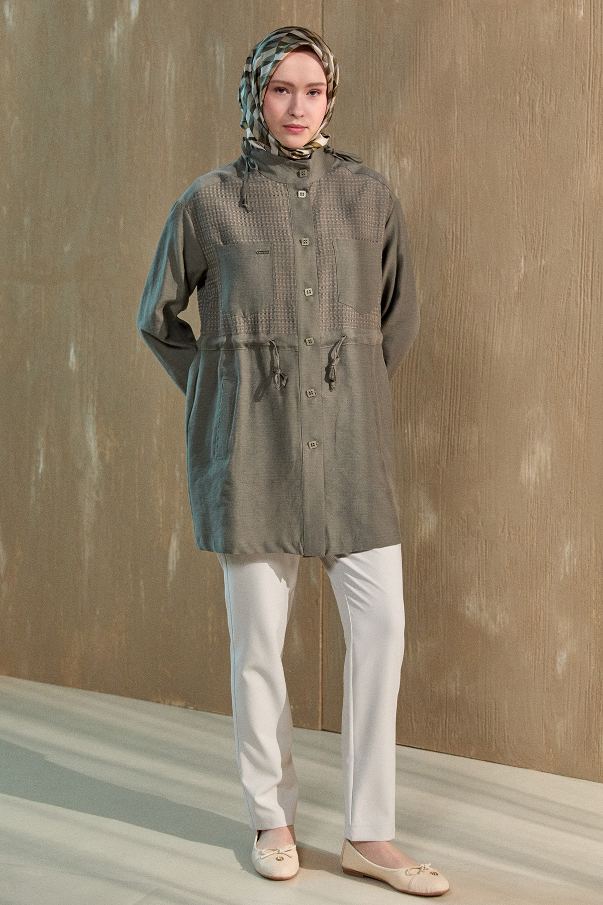 File Detaylı Hakim Yaka Tunik, Tesettür Giyim