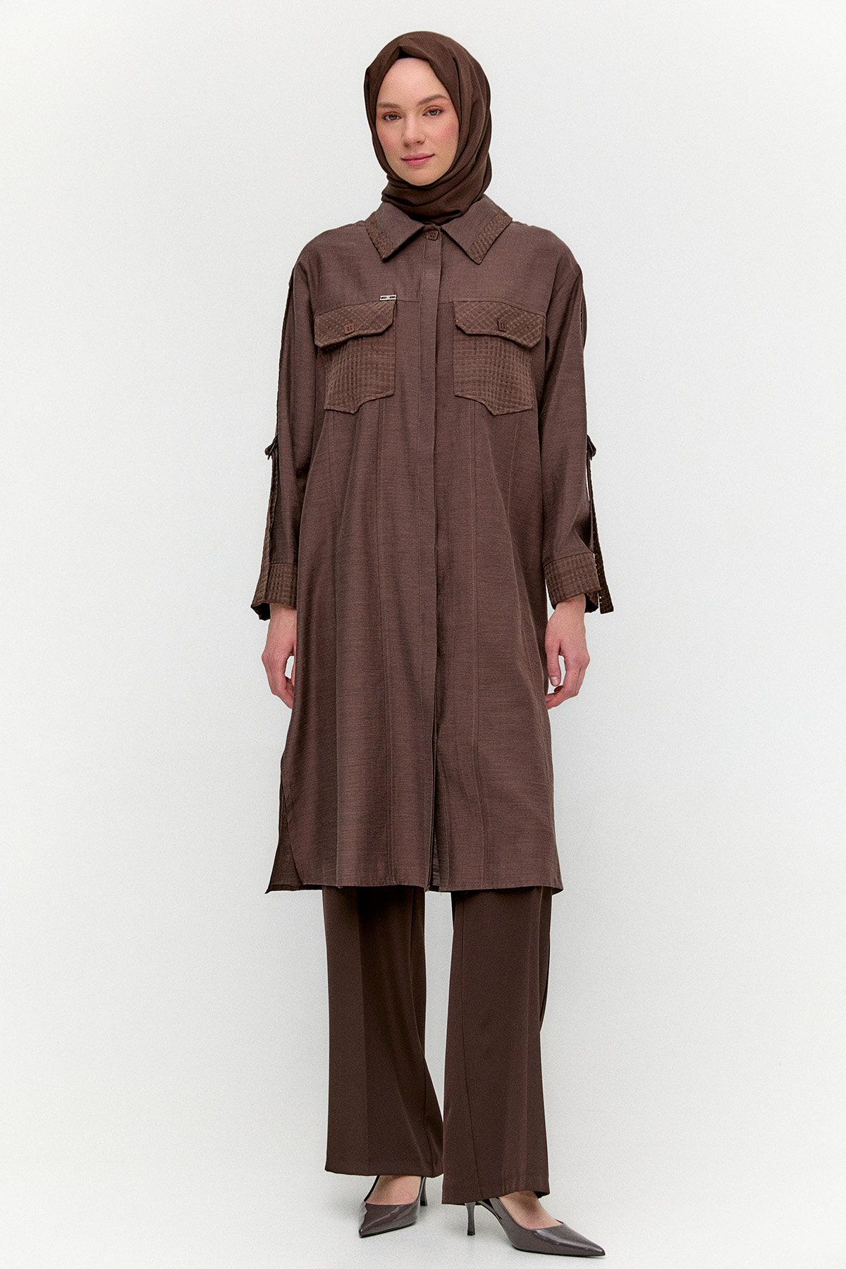 Kargo Cepli File Detaylı Tunik, Tesettür Giyim