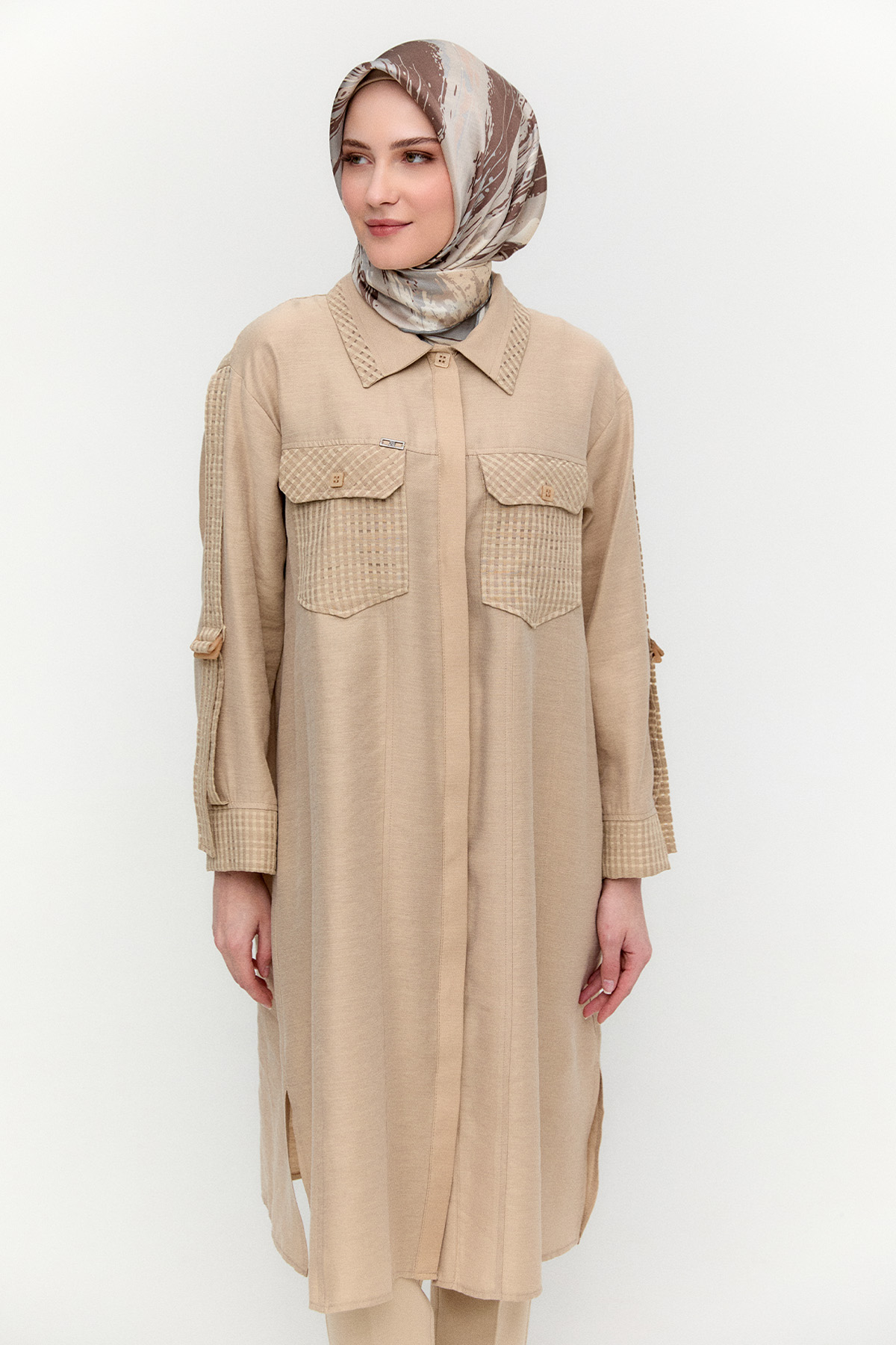 Kargo Cepli File Detaylı Tunik, Tesettür Giyim