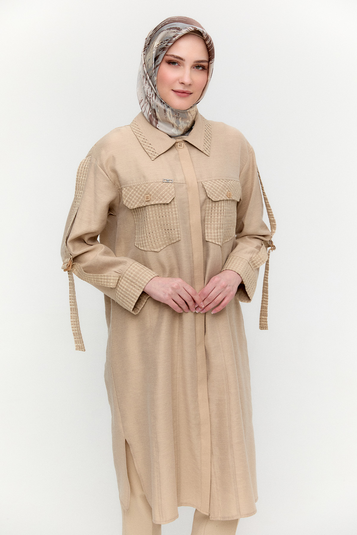 Kargo Cepli File Detaylı Tunik, Tesettür Giyim