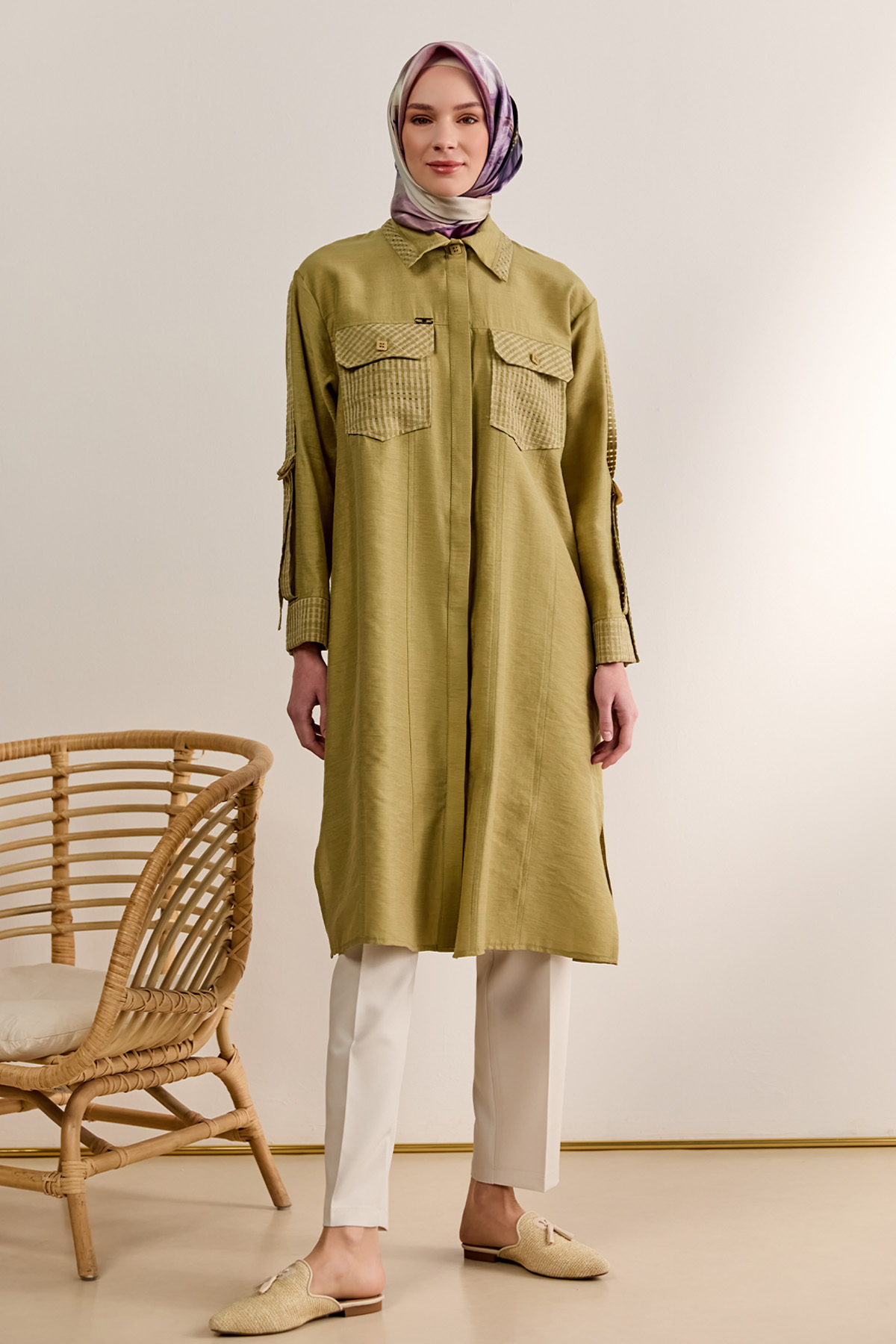 Kargo Cepli File Detaylı Tunik, Tesettür Giyim