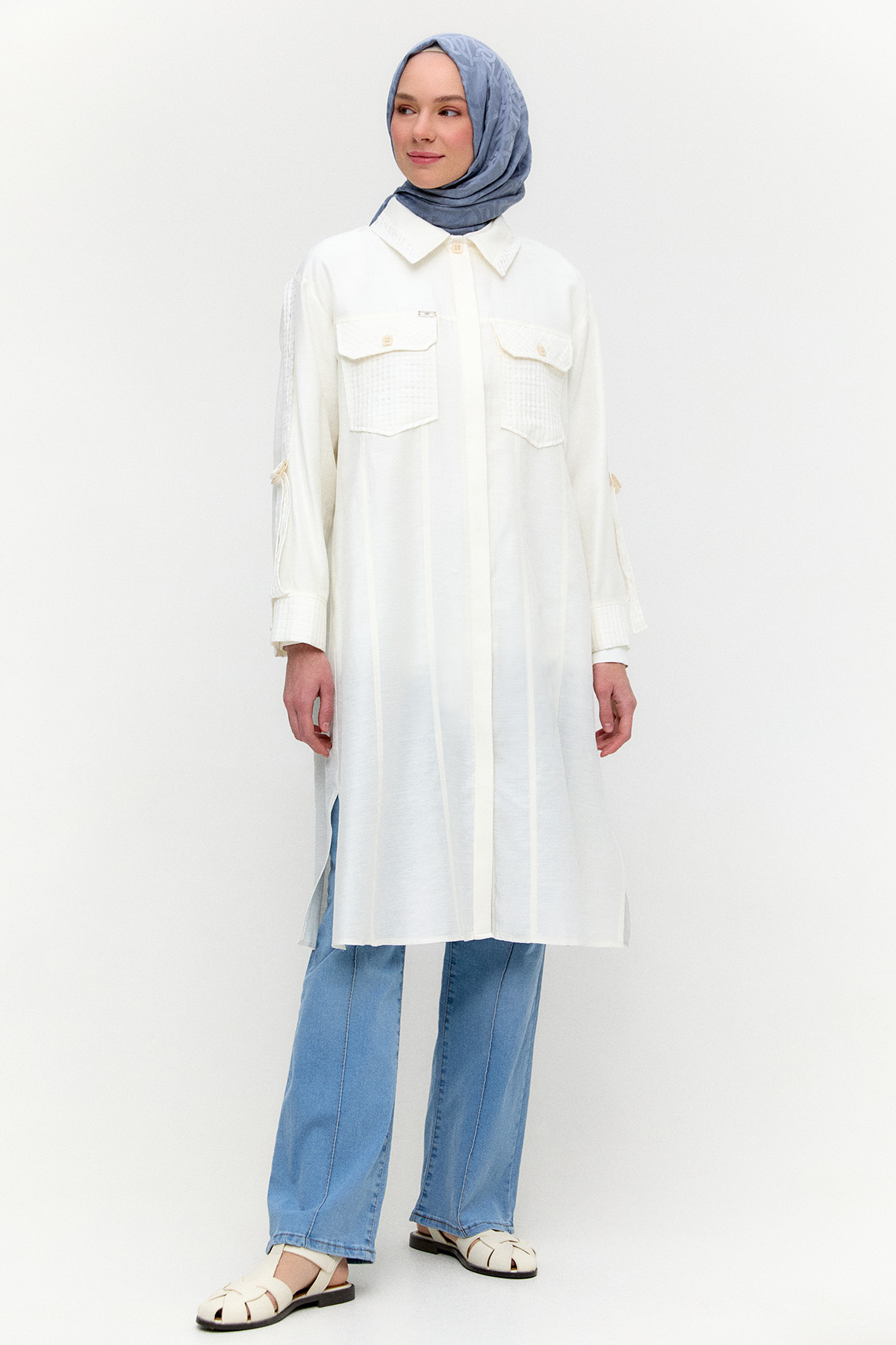 Kargo Cepli File Detaylı Tunik, Tesettür Giyim