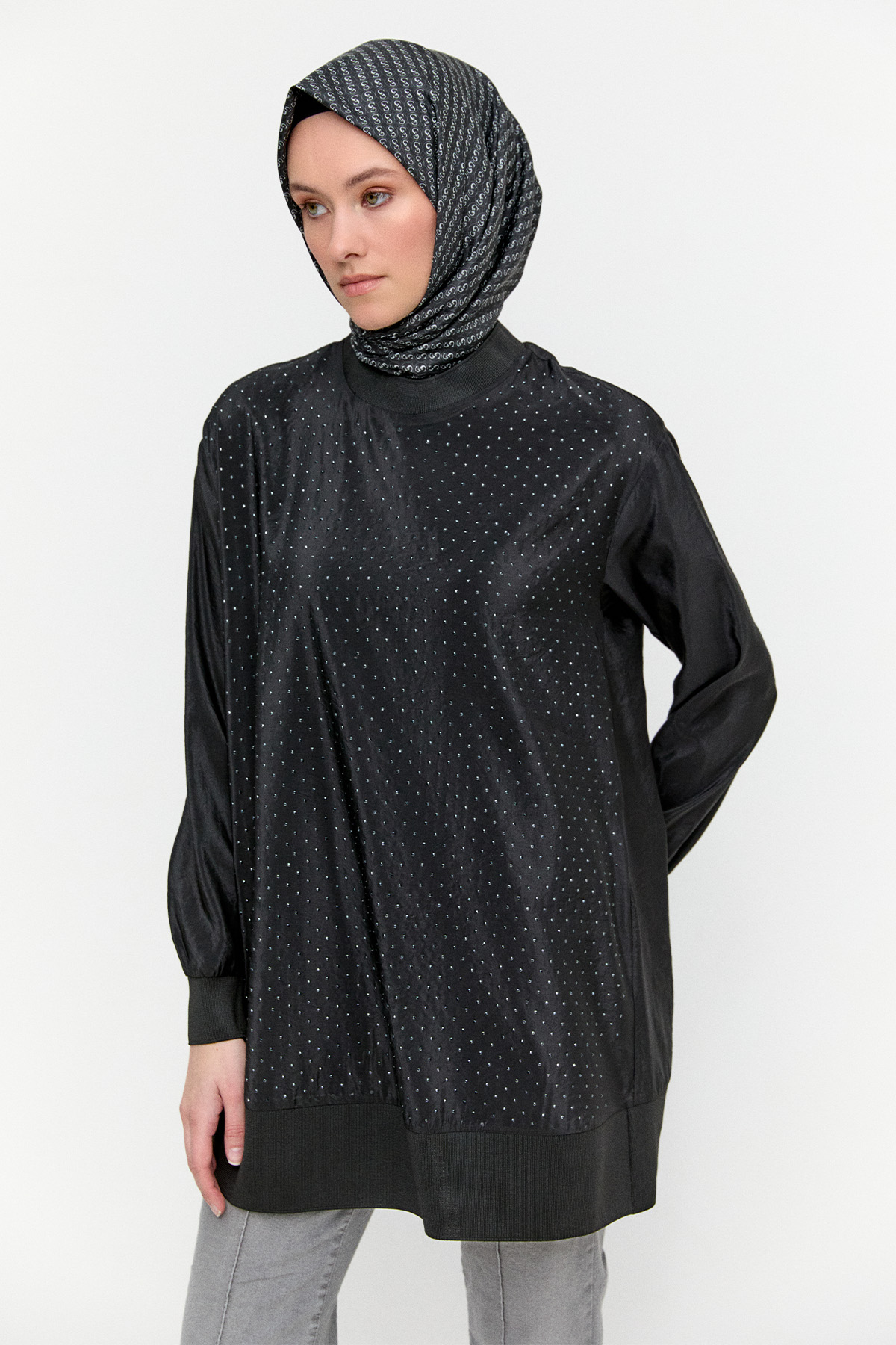 Hotfix Baskılı Paraşüt Tunik, Tesettür Giyim