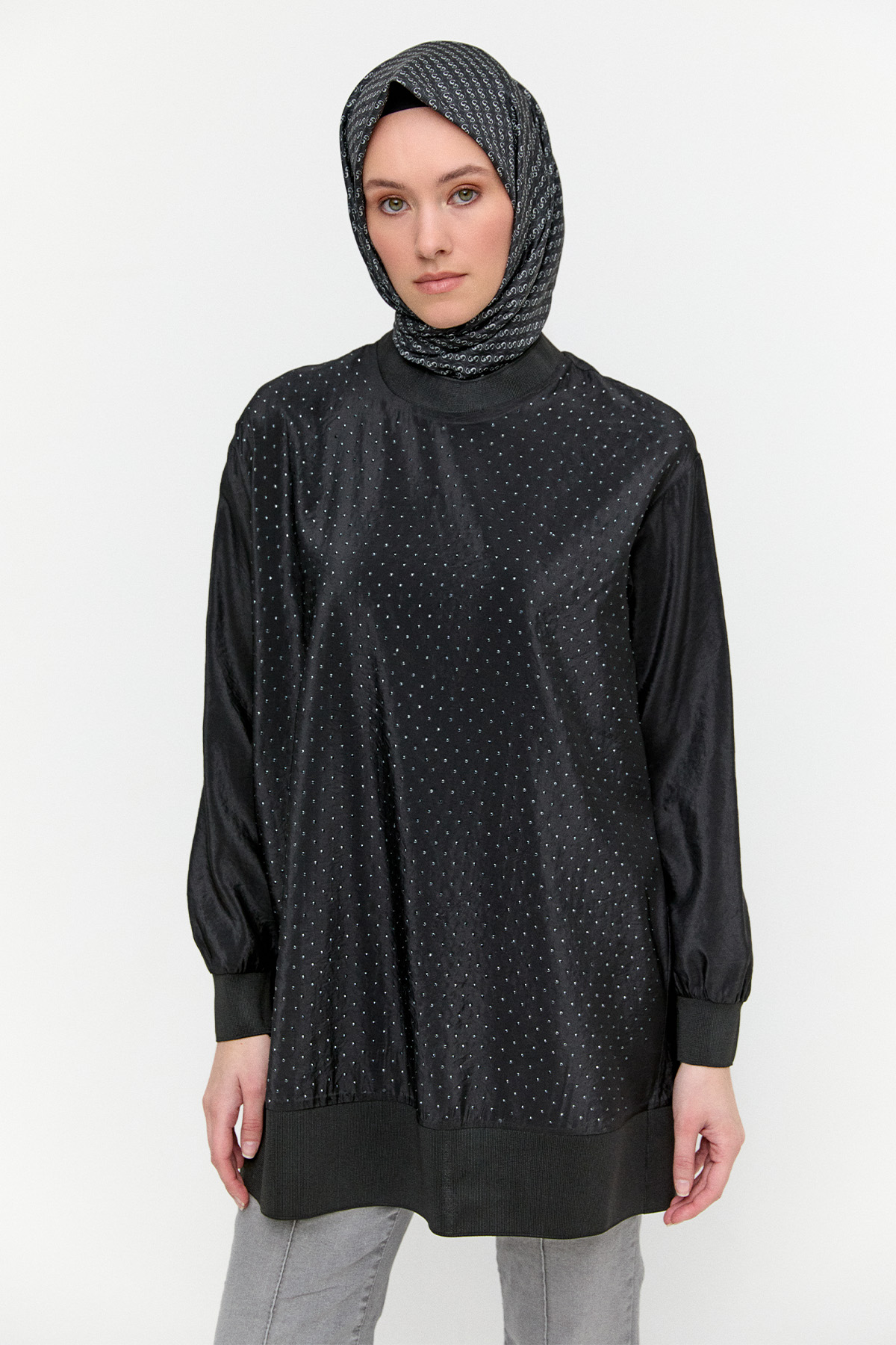 Hotfix Baskılı Paraşüt Tunik, Tesettür Giyim