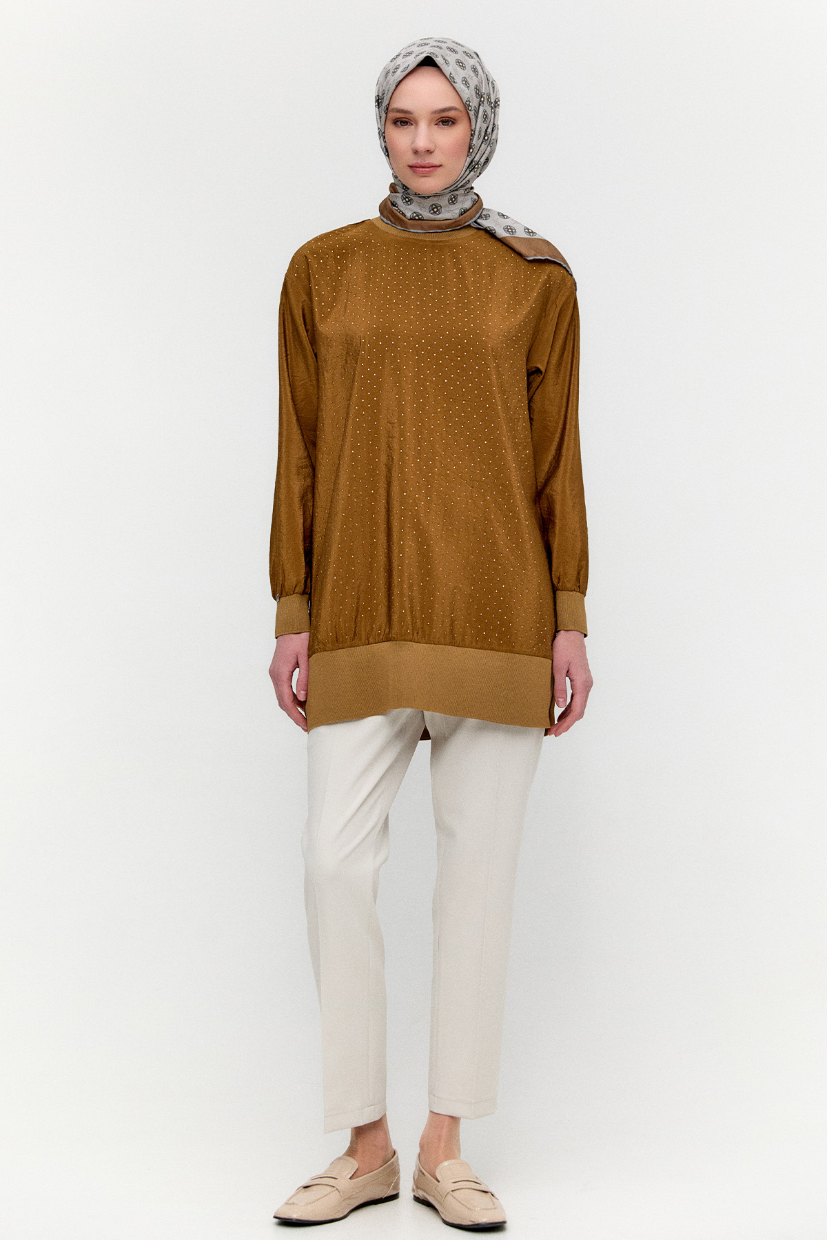 Hotfix Baskılı Paraşüt Tunik, Tesettür Giyim