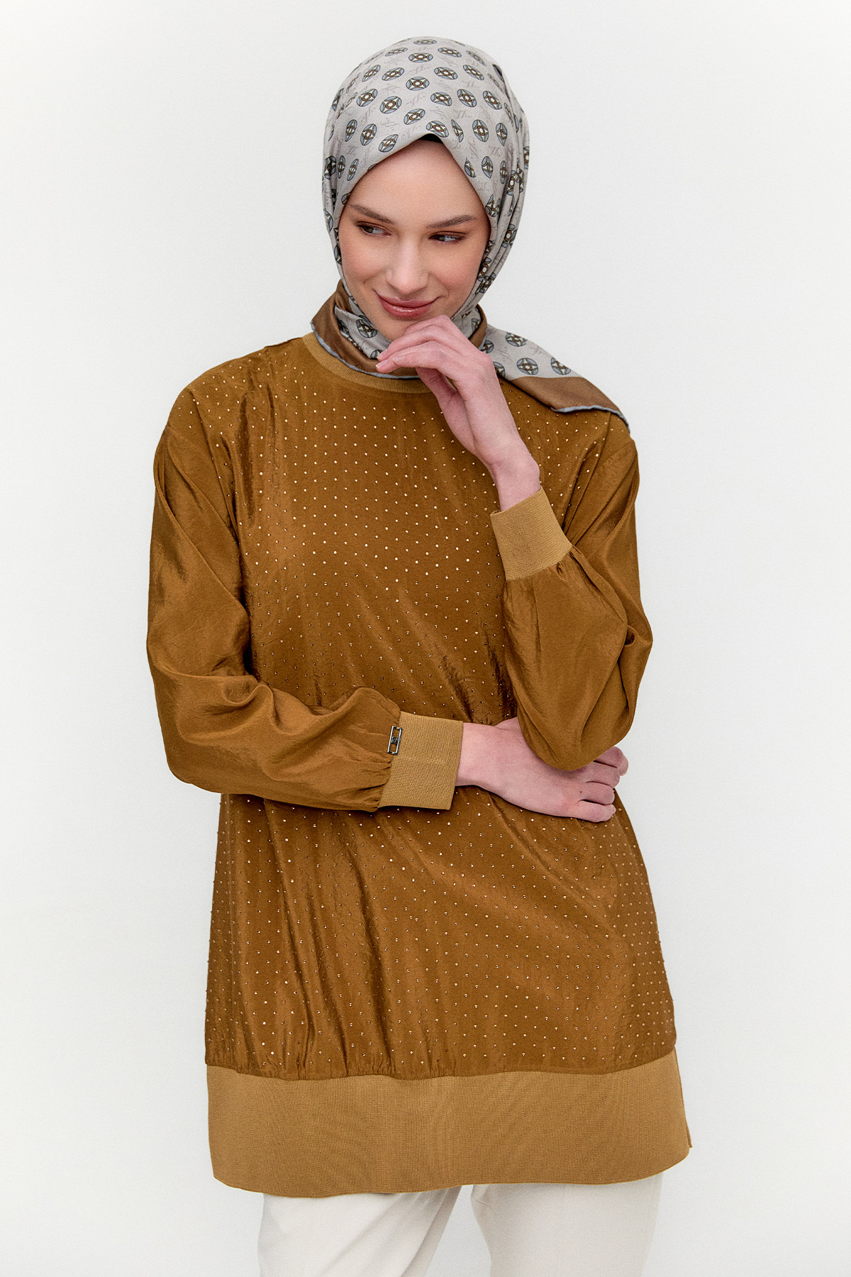 Hotfix Baskılı Paraşüt Tunik, Tesettür Giyim