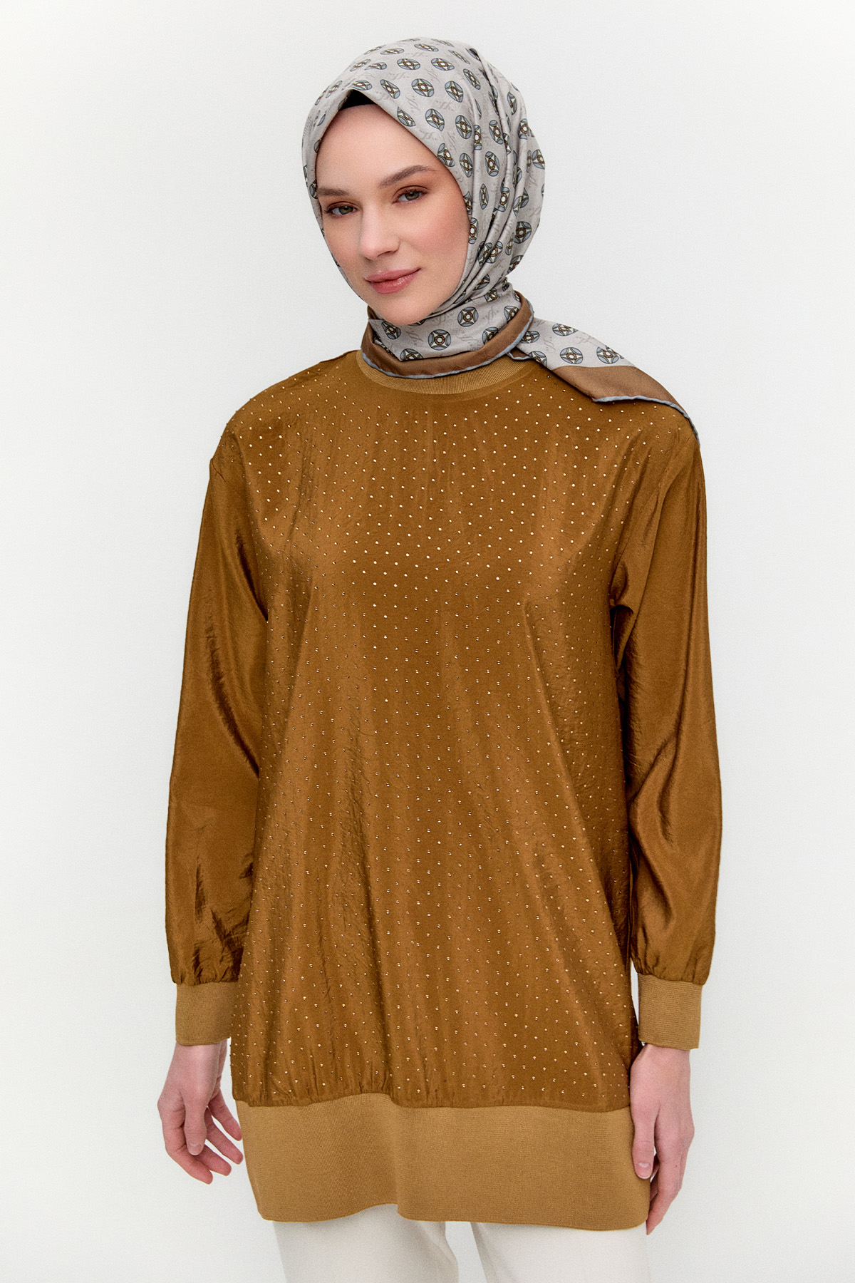 Hotfix Baskılı Paraşüt Tunik, Tesettür Giyim