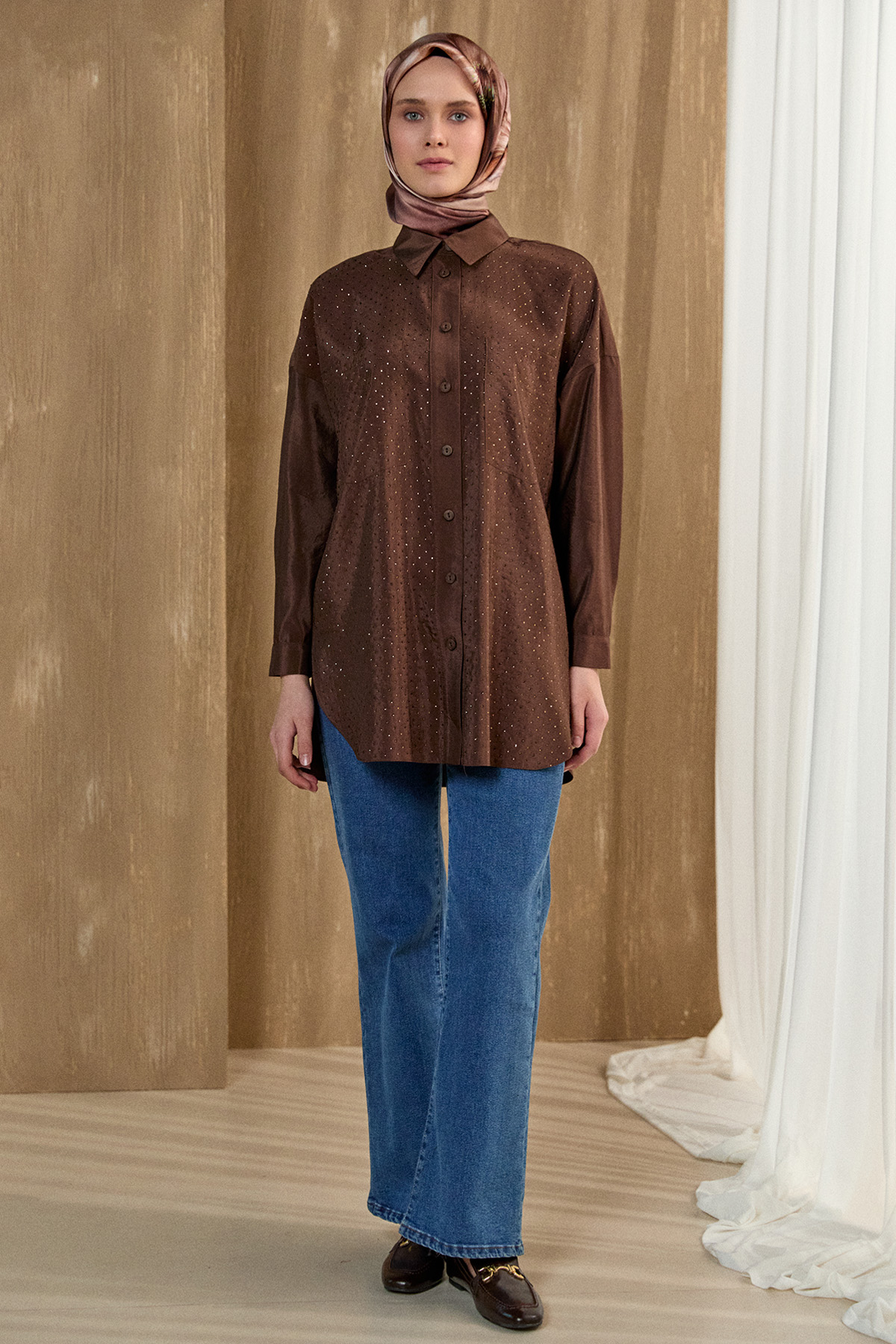 Casual Taşlı Oversize Tunik, Tesettür Giyim