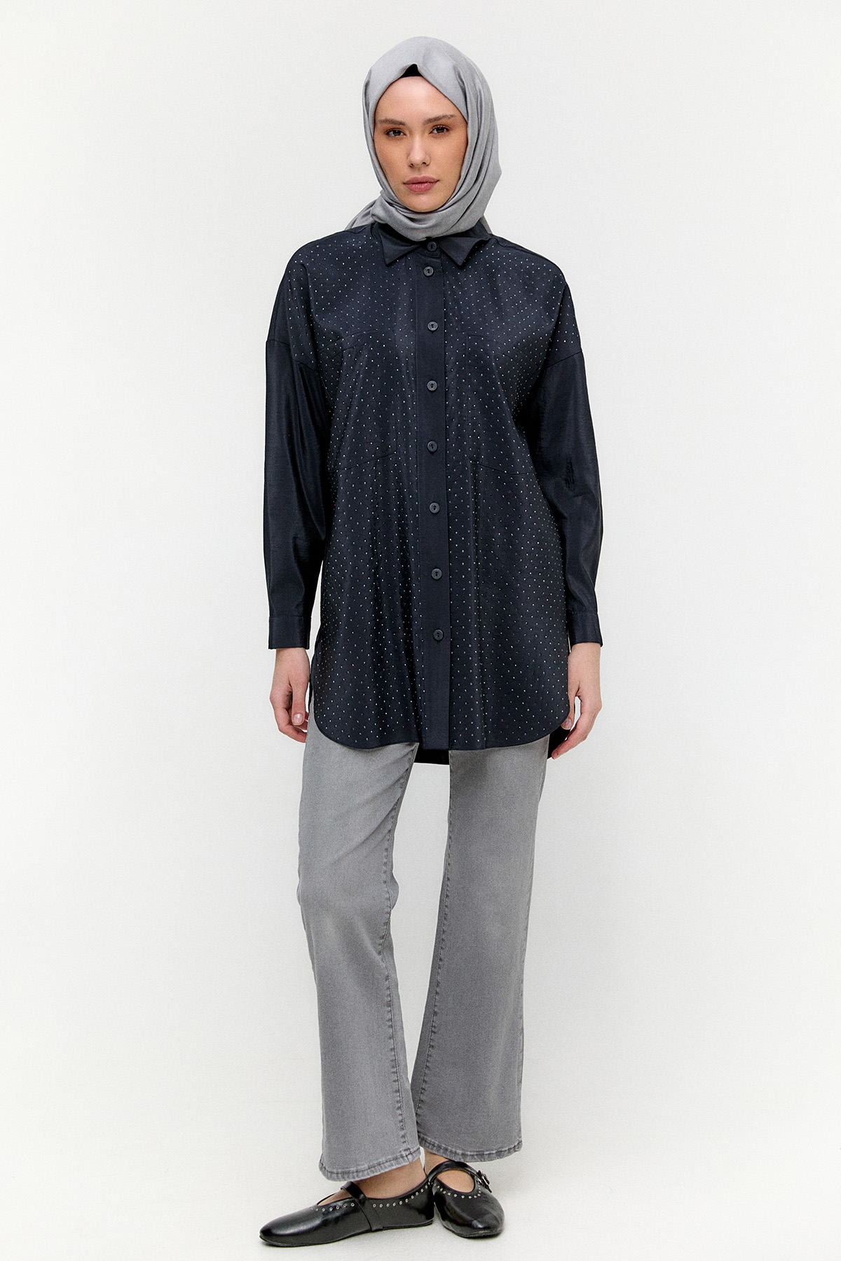 Casual Taşlı Oversize Tunik, Tesettür Giyim